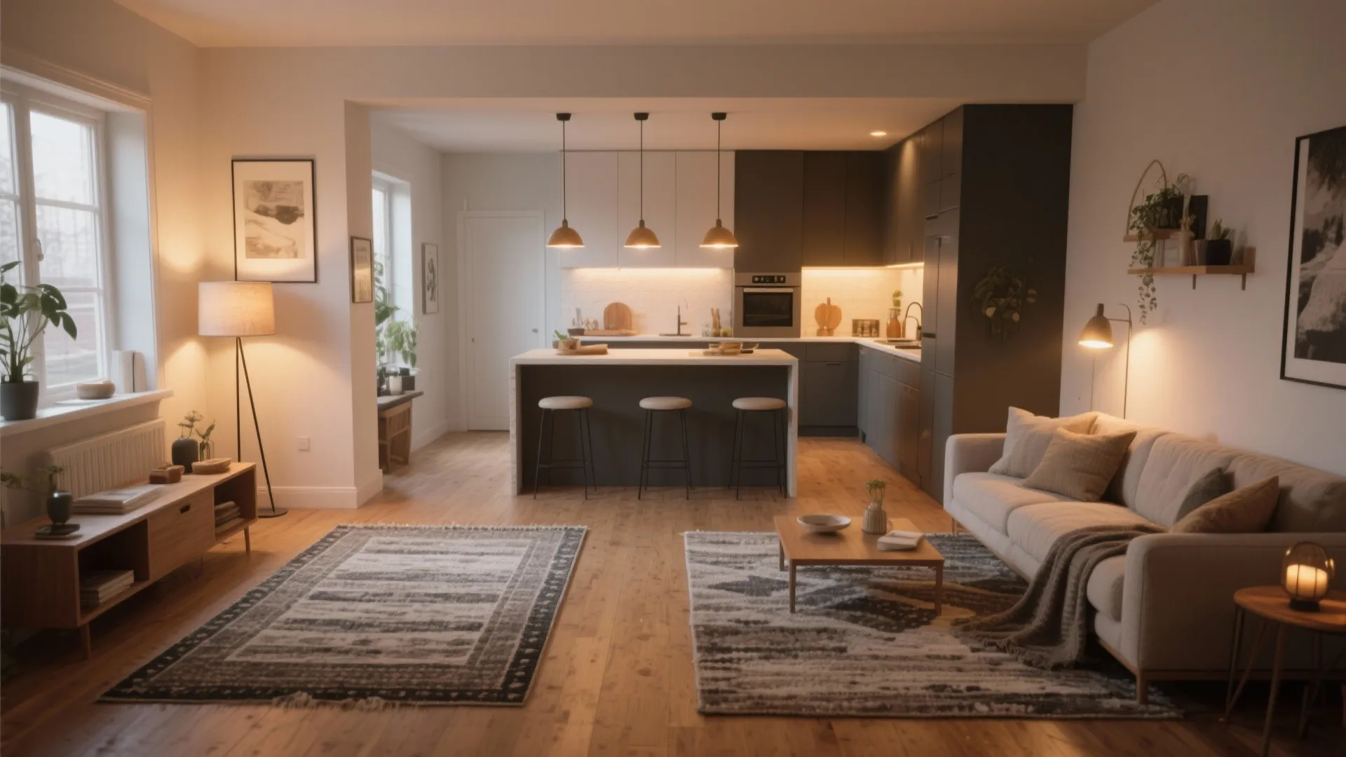 2. Zoning with Lighting and Rugs