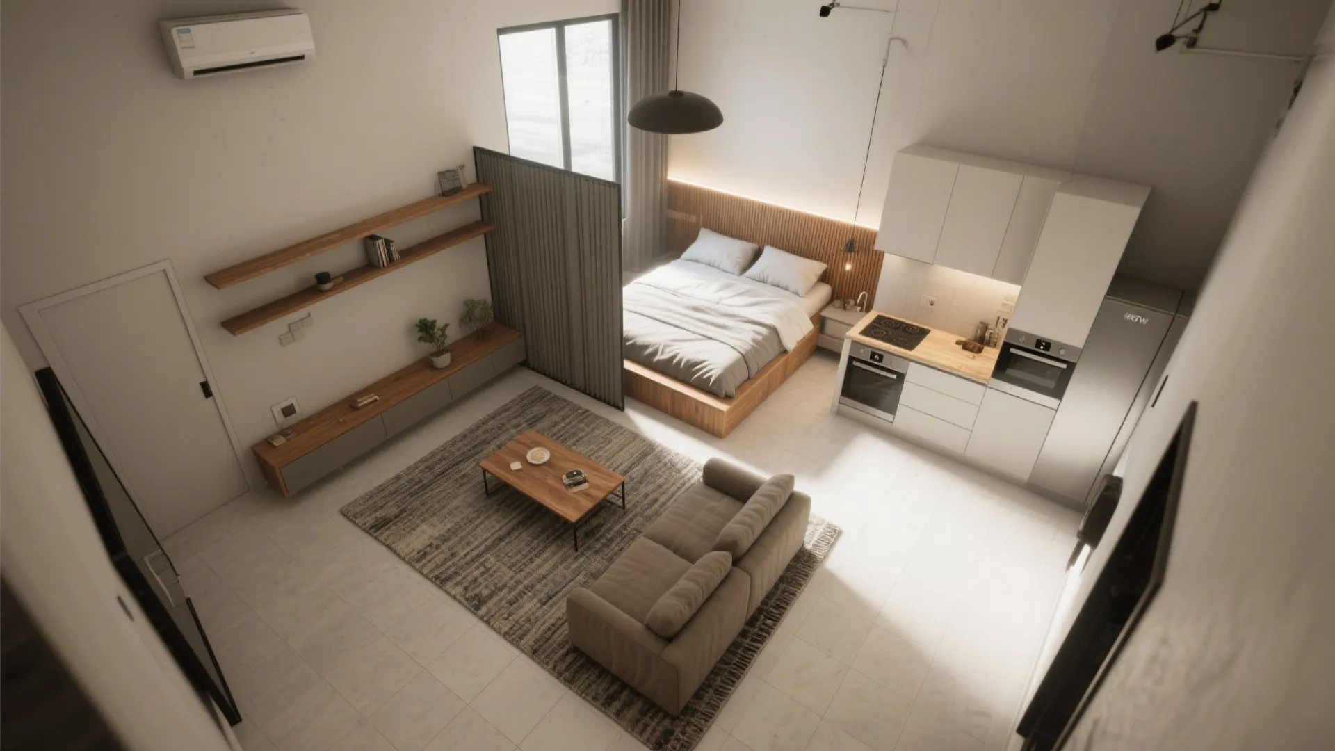 3. Zoning with low partitions and rugs