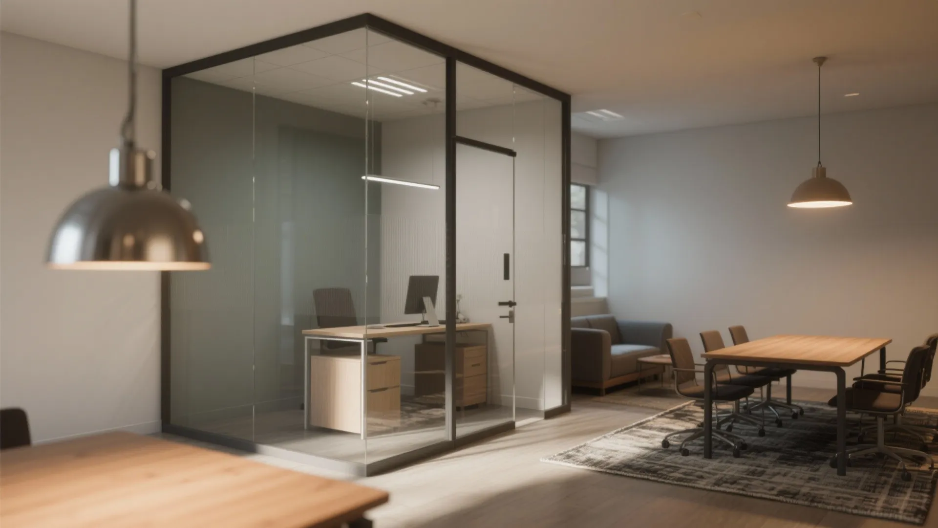 3. Zoning with rugs, lighting and glass