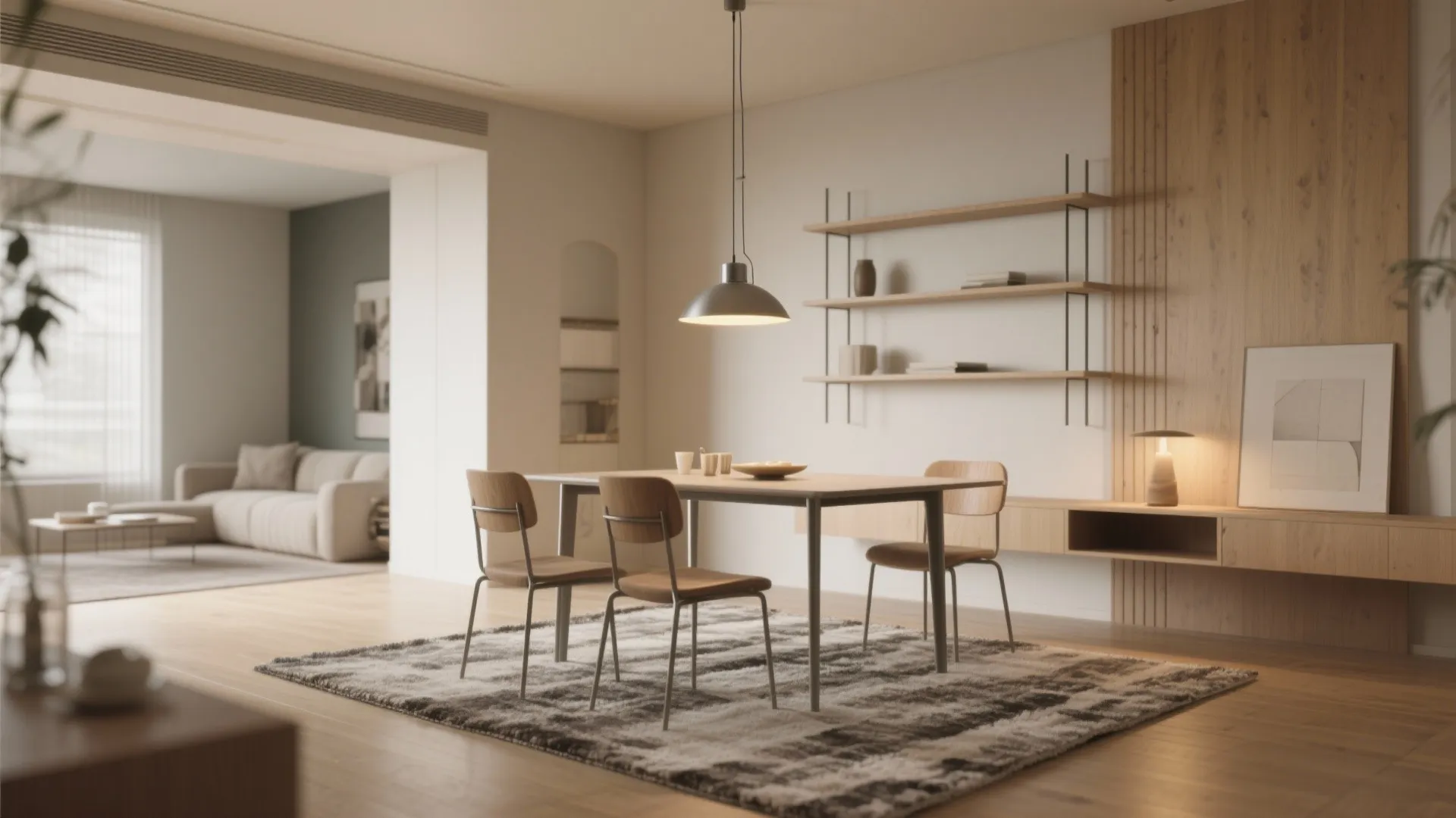 4. Zoning with Rugs, Lighting and Slim Storage