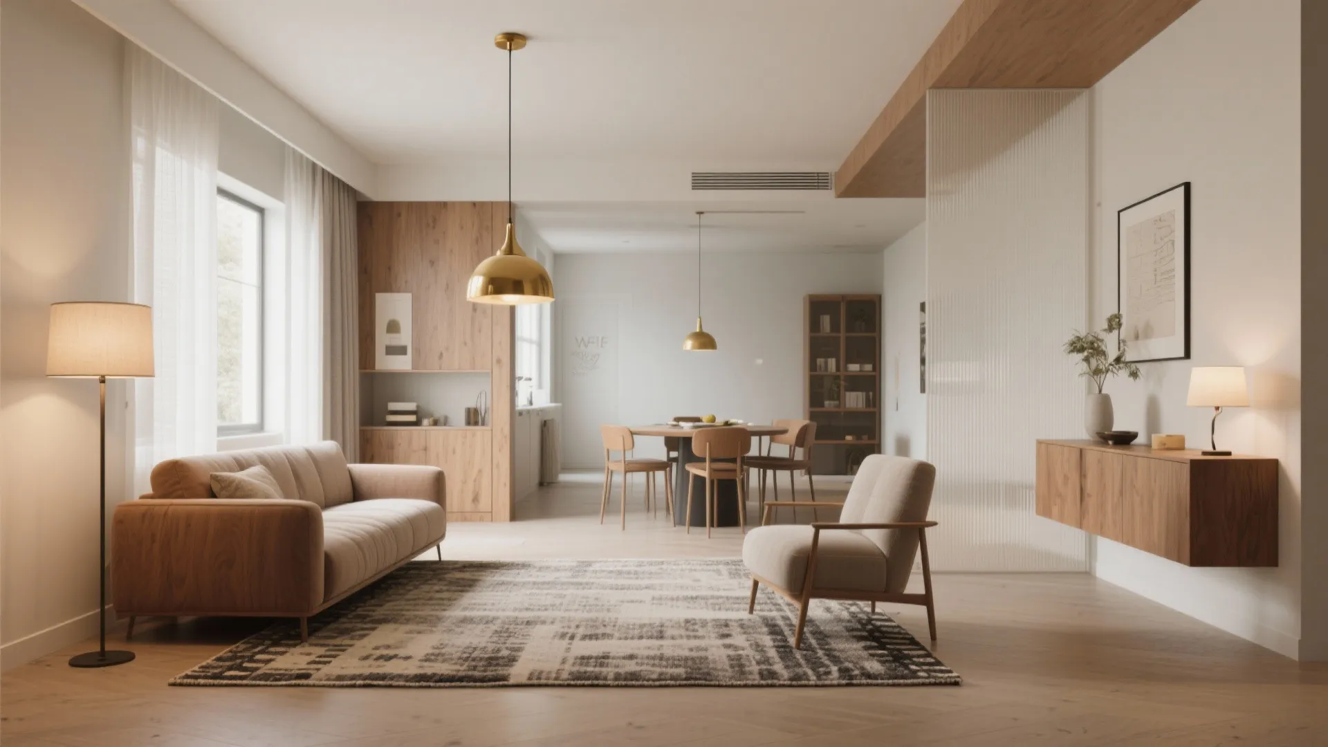 3. Zone with rugs, lighting, and scale