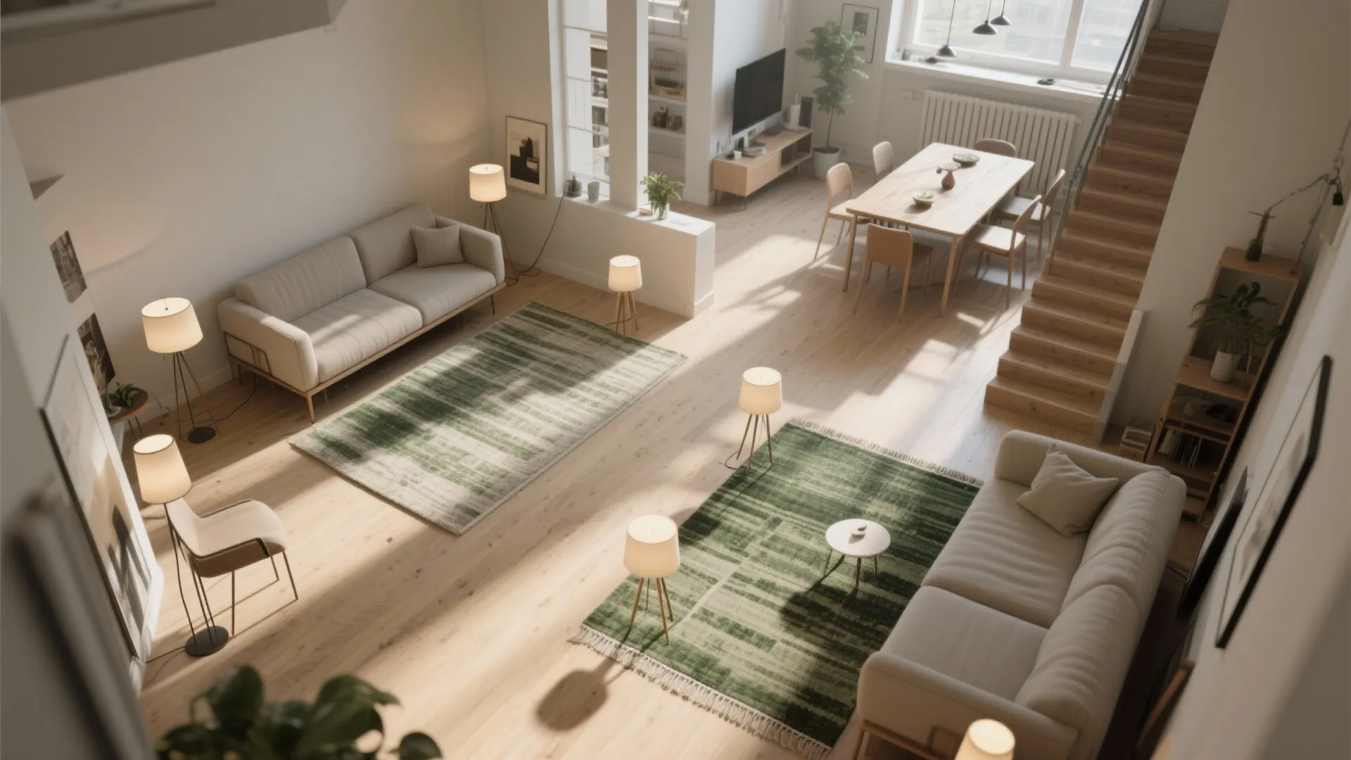 1. Zoning with rugs and lighting