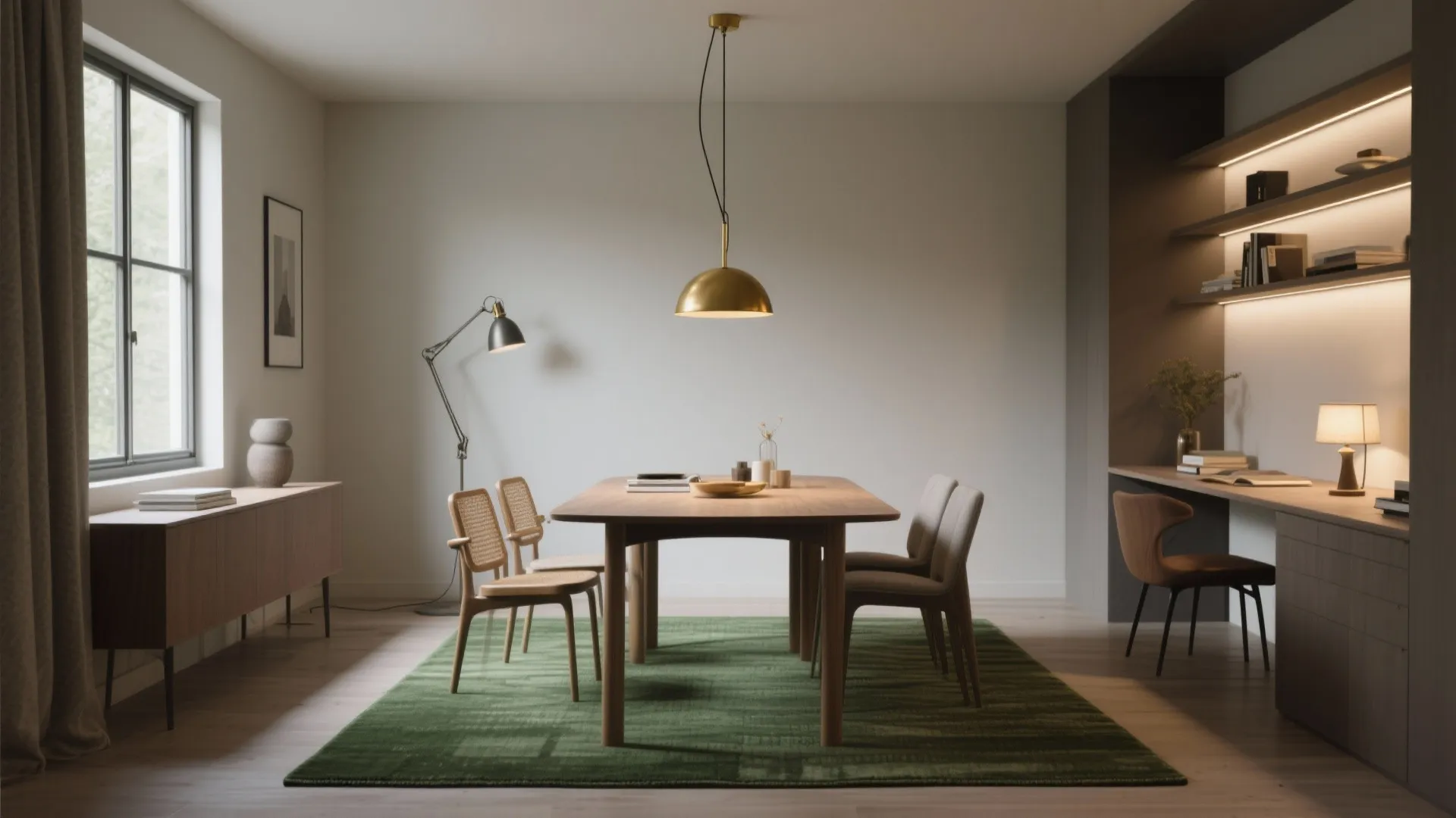 2. Zoned Layout with Rugs and Lighting