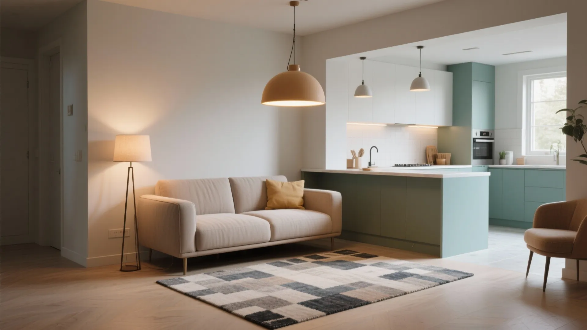 3. Visual zoning with rugs and lighting