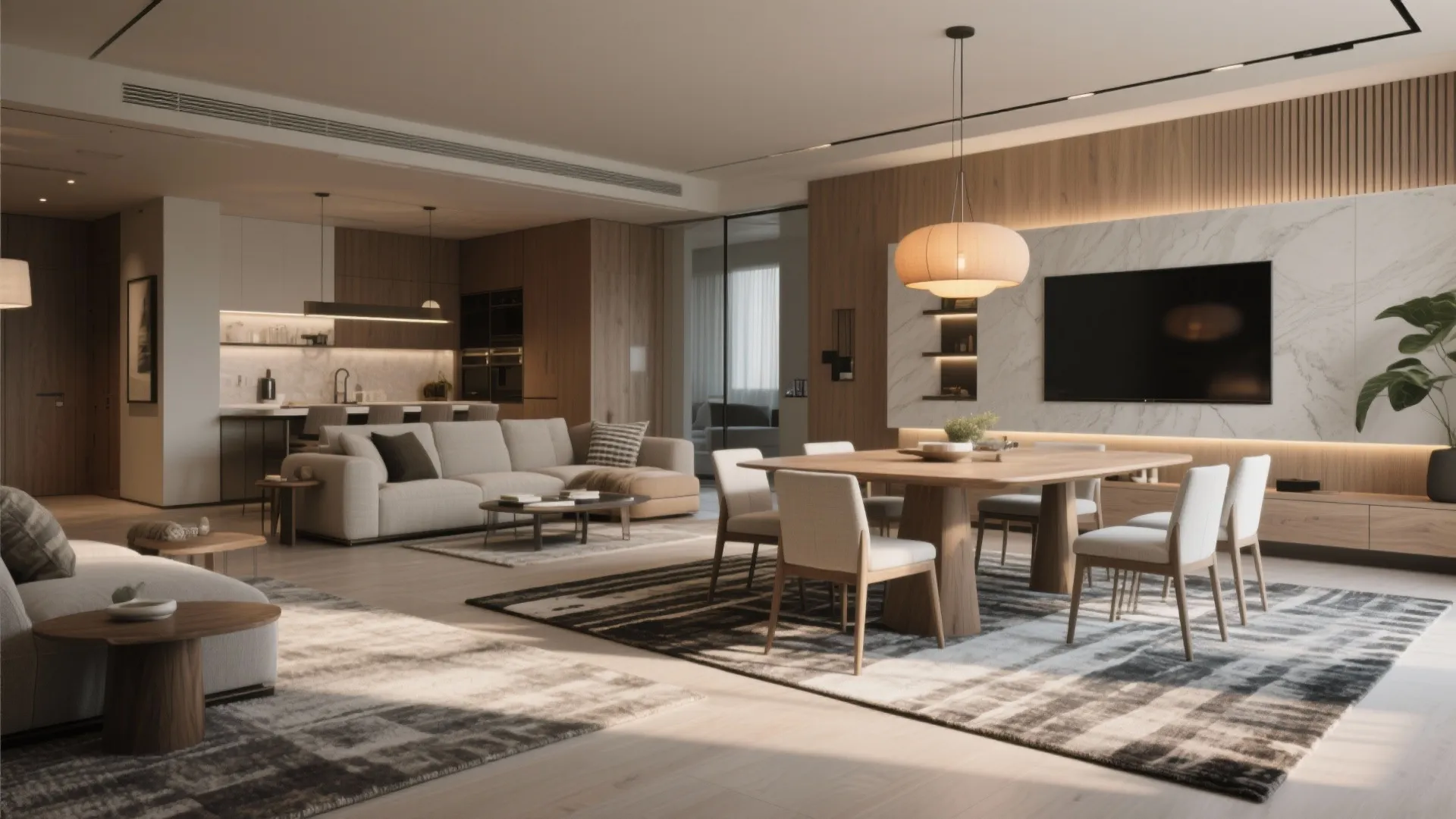 1. Zoning with rugs and lighting