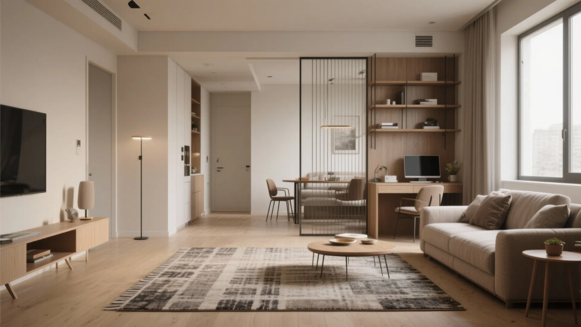 4. Zoning with rugs and low partitions