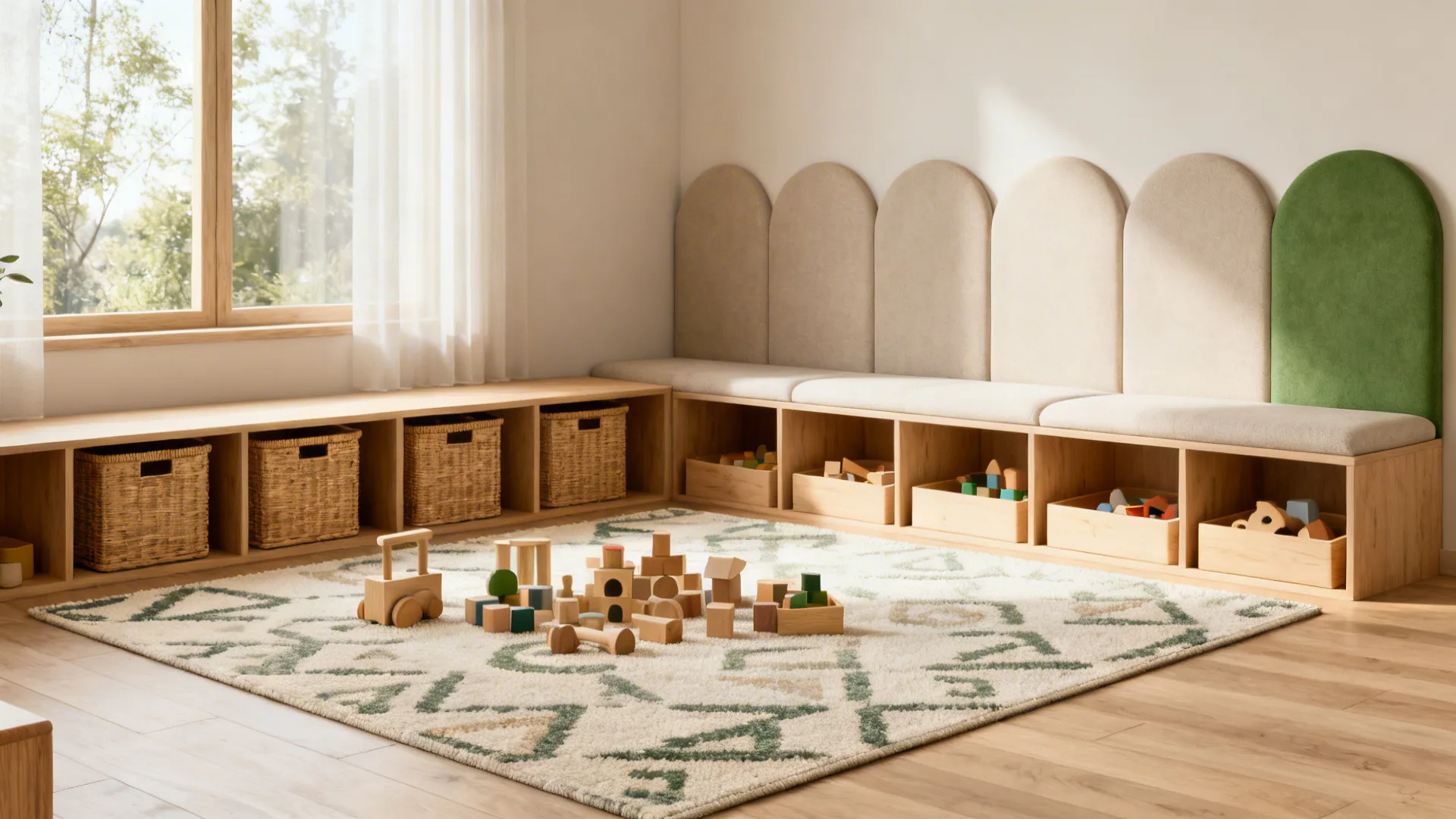 1. Zoning with Rugs and Low Shelving