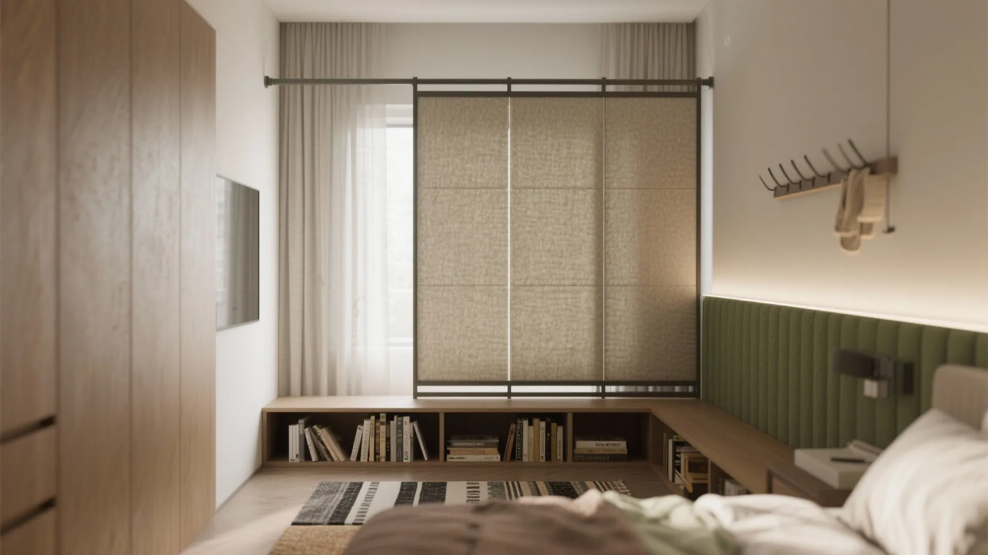 4. Zoning with low partitions, curtains, and shelves