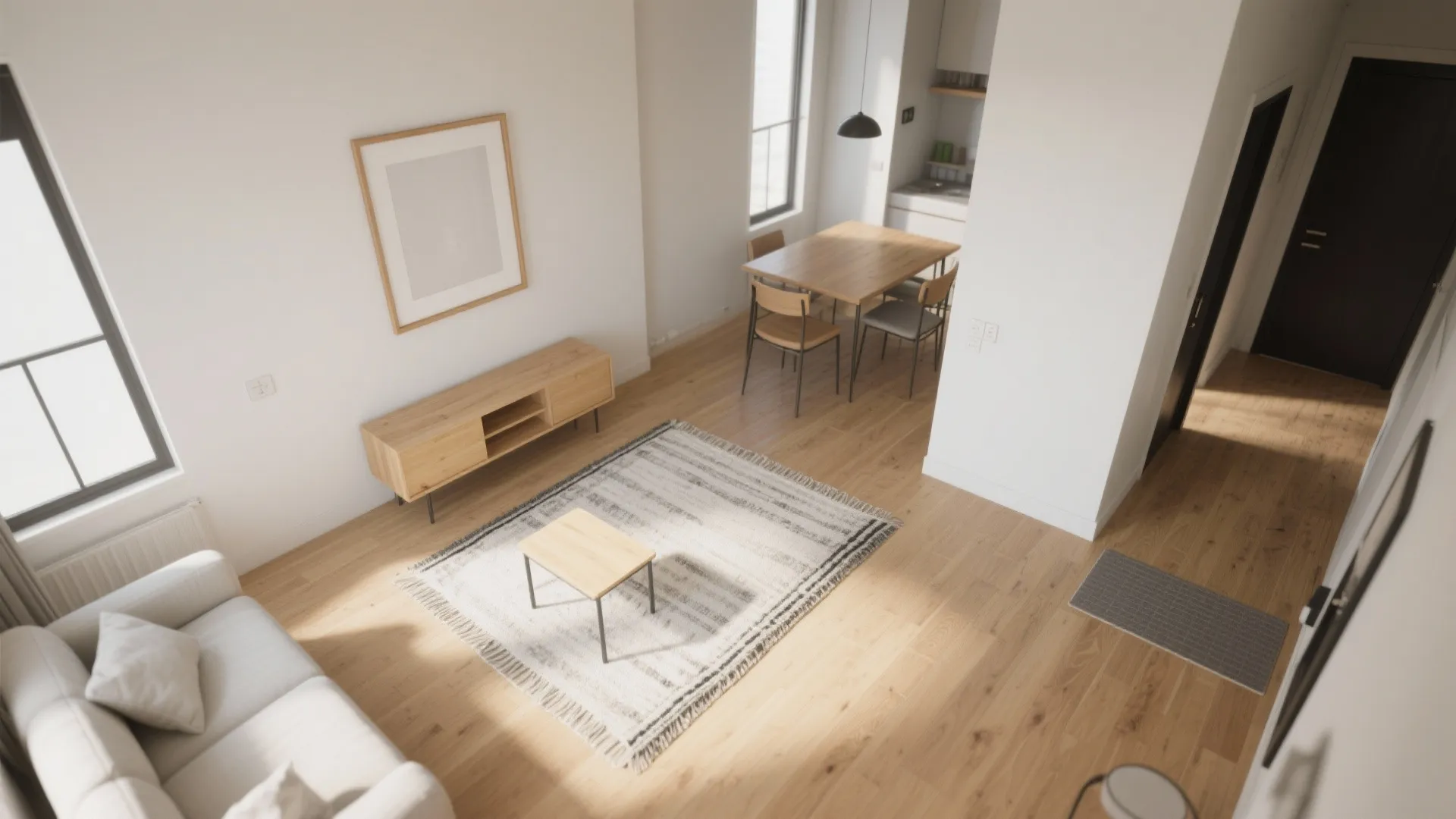 Idea 3: Zone with rugs, borders, and a subtle change in direction