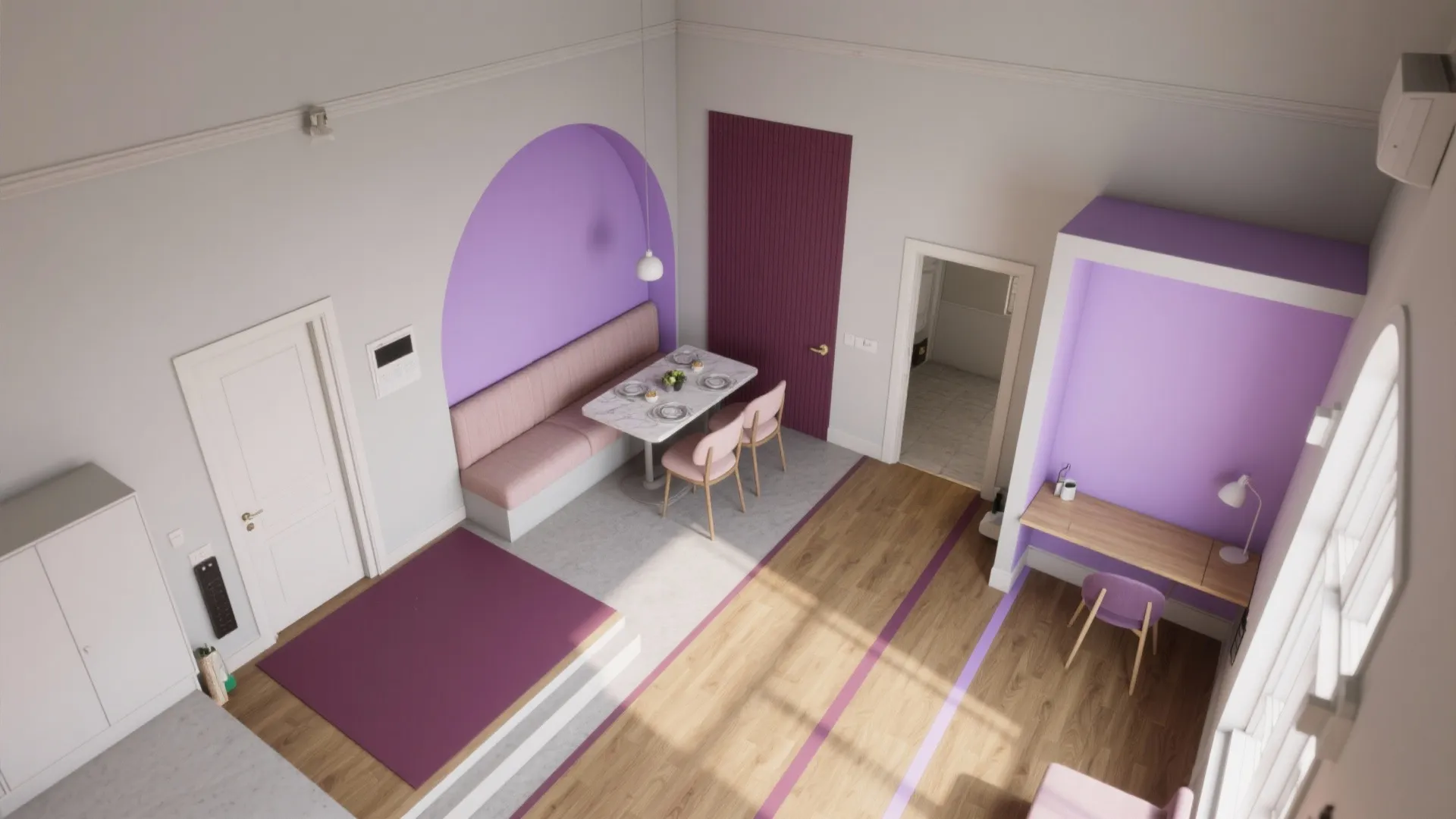 Color-Blocking with Purple to Zone Tiny Spaces