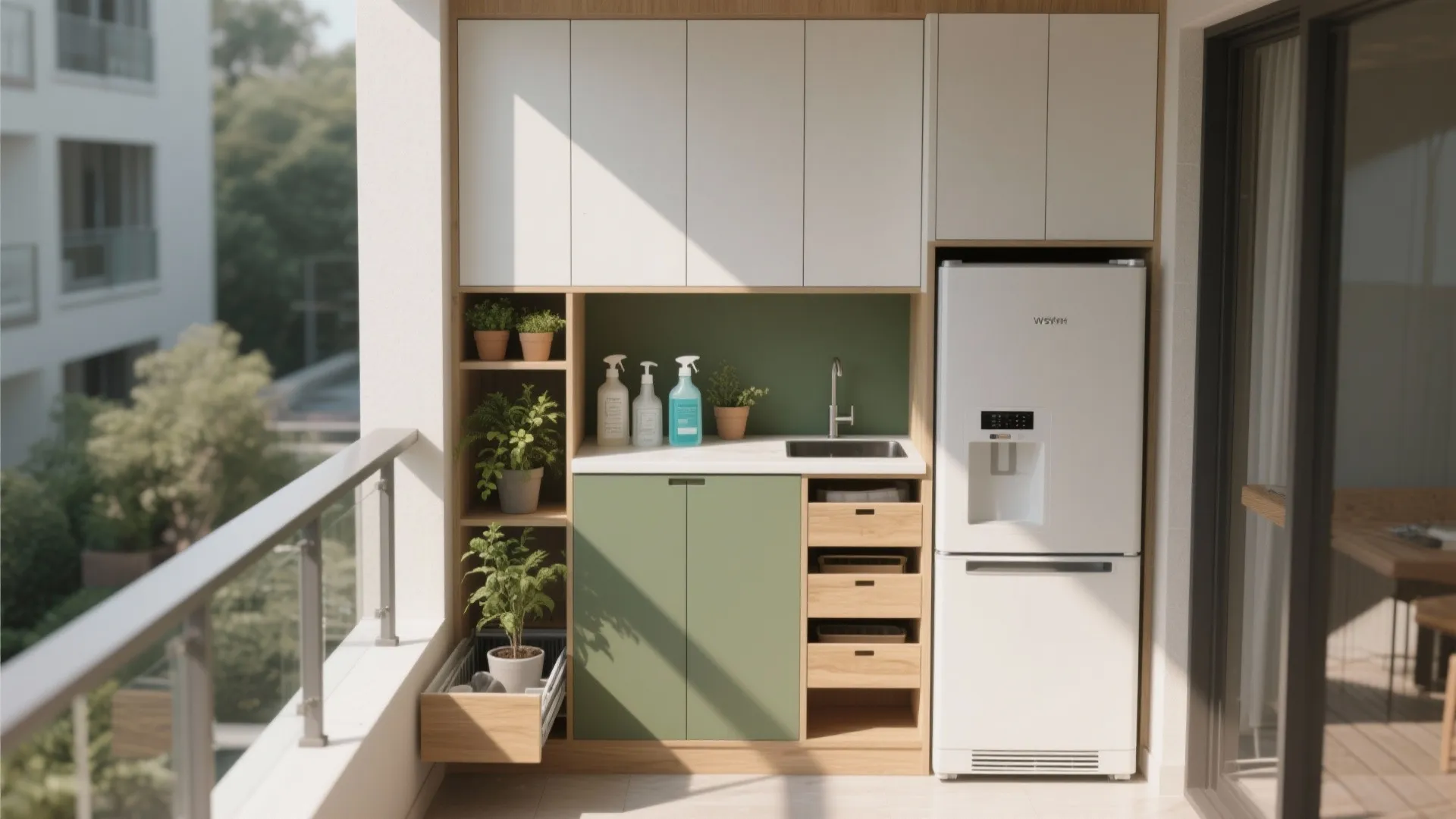 Sliding, stacking, and zoning like a petite kitchen