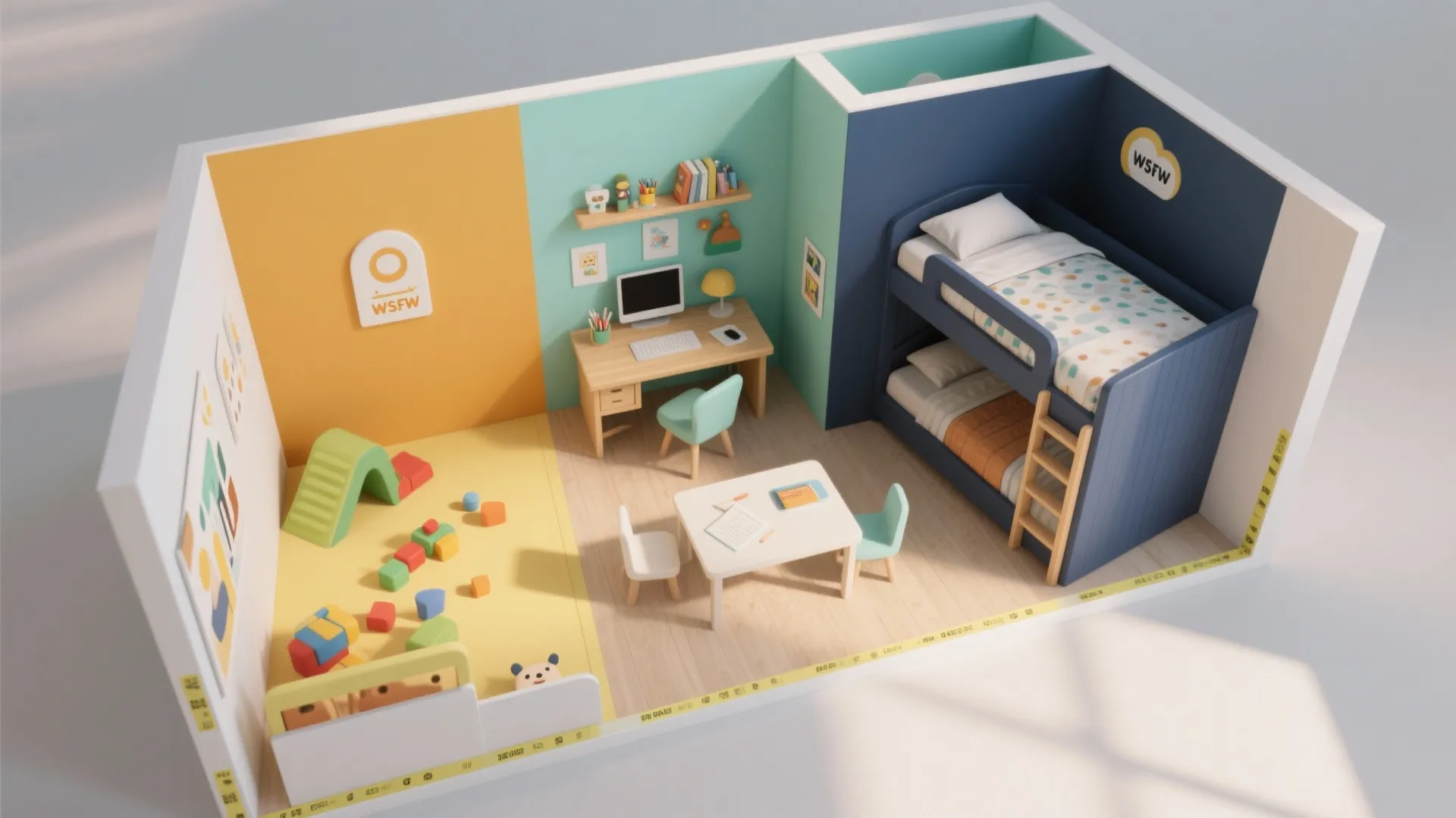 1) Color Zoning That Organizes Play, Study, and Sleep