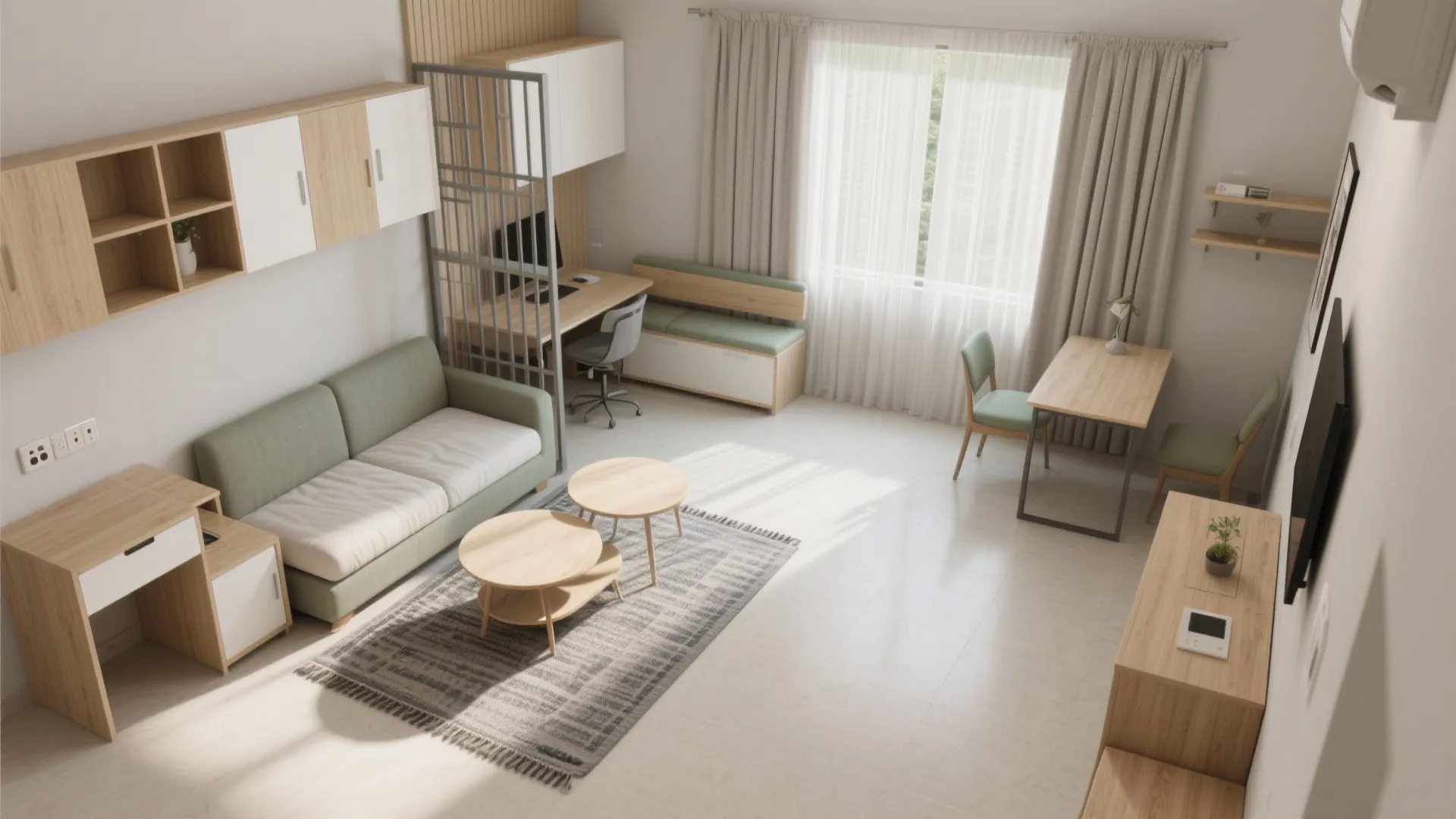 Multi-functional zoning for living, dining, and work