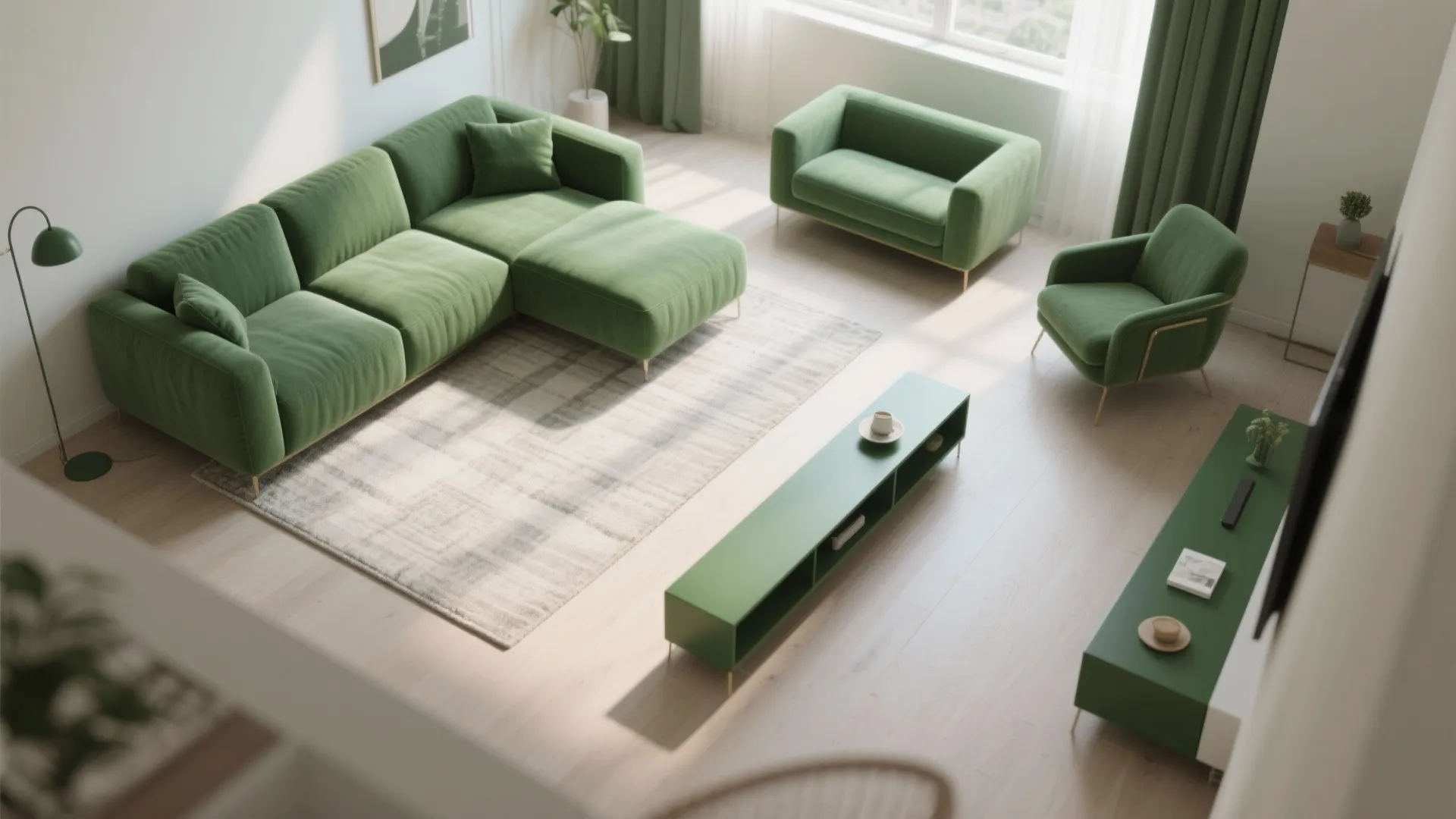 Smart Zoning with Green: Seating, Rugs, and Flow