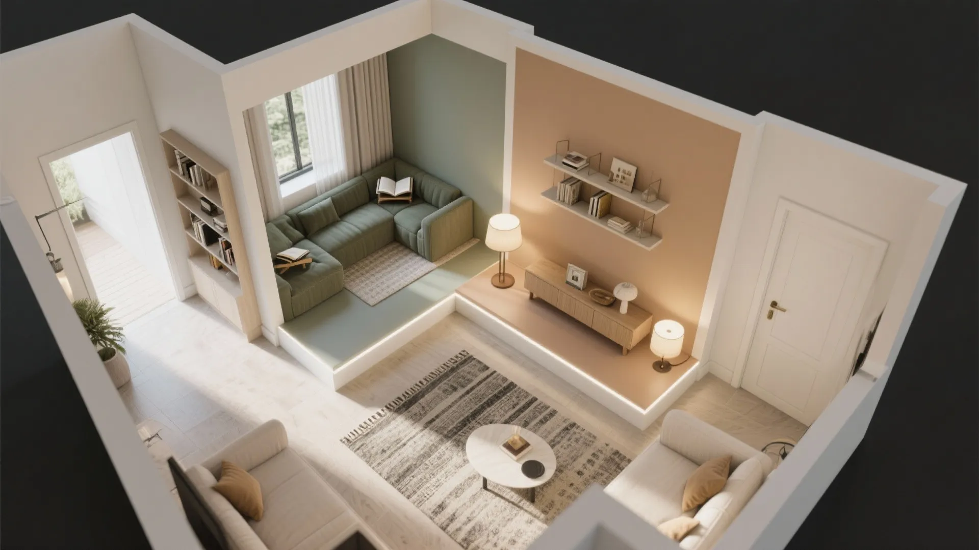 Zoning with Colour in Open-Plan Hall-Living Areas