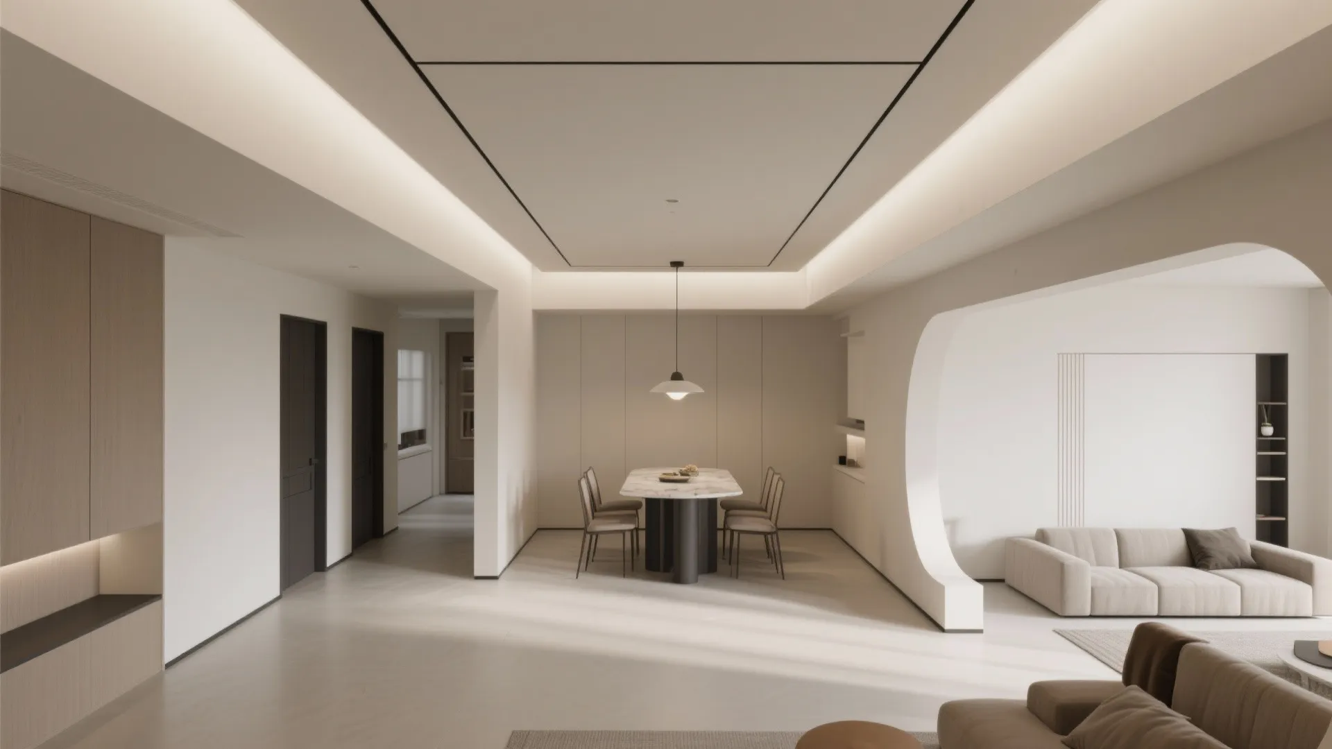 Drop-Ceiling Zoning for Living + Dining