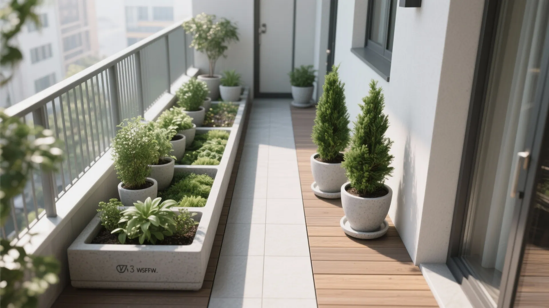 Minimalist container zoning with lightweight pots