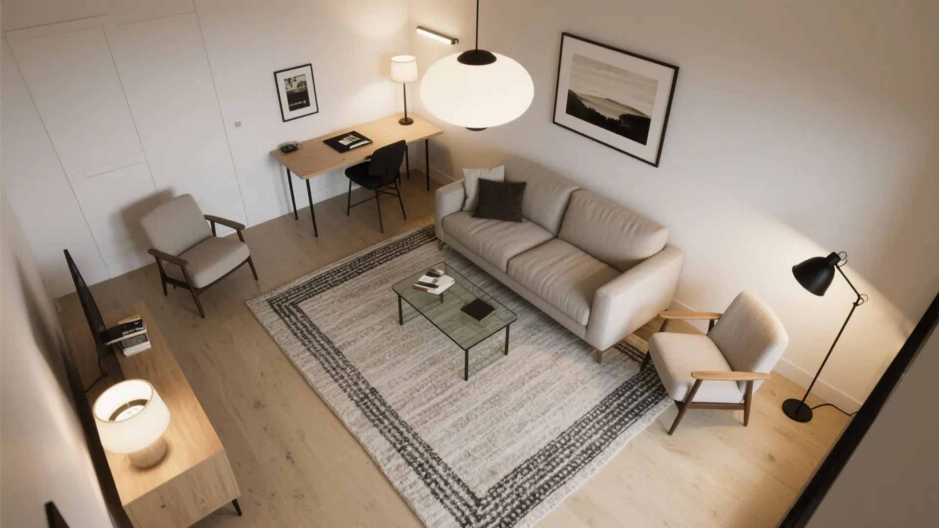 Lighting and rugs to create zones in small spaces