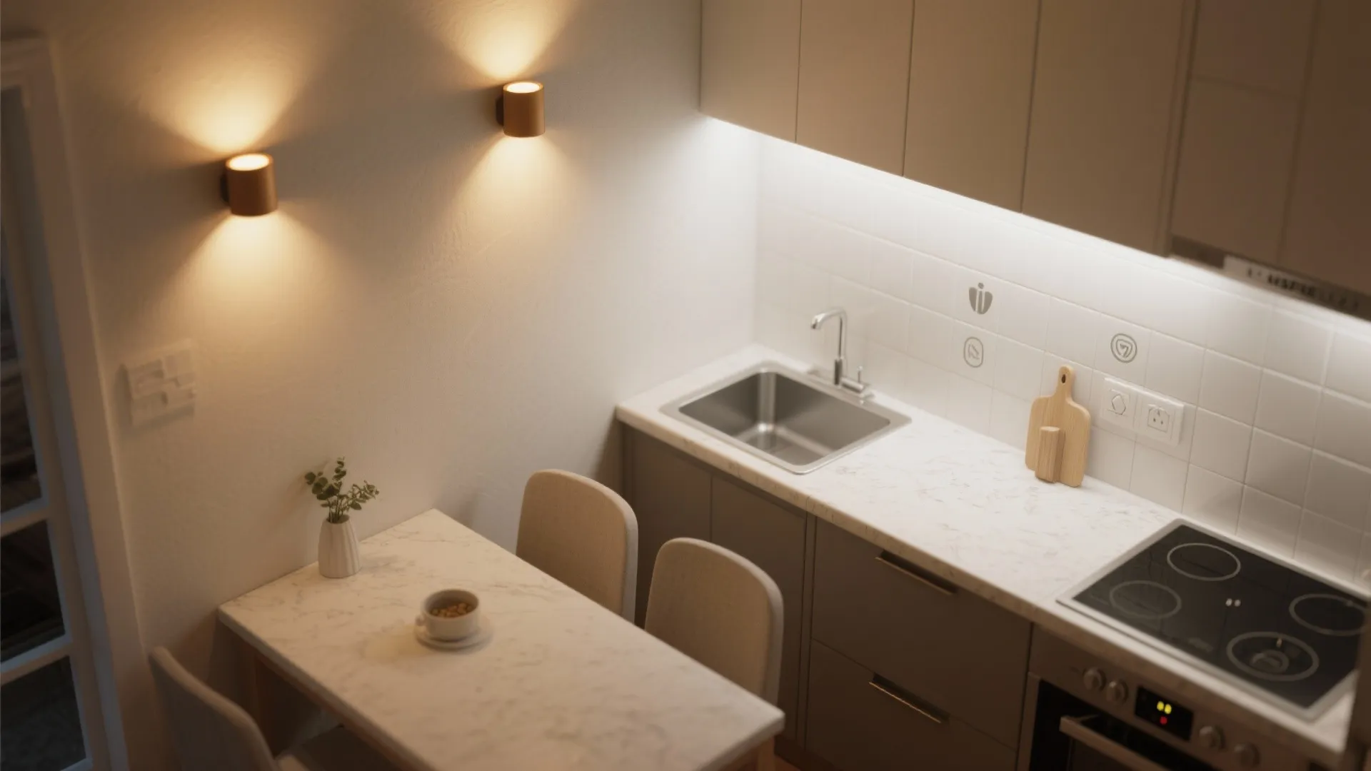 Mixed color temperatures to zone tiny kitchens