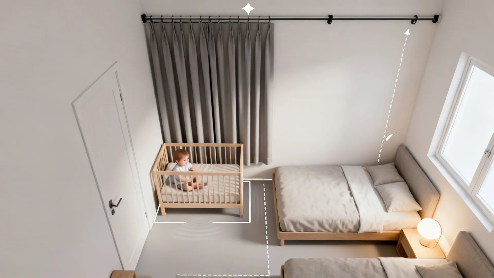 Soft zoning with curtains and light