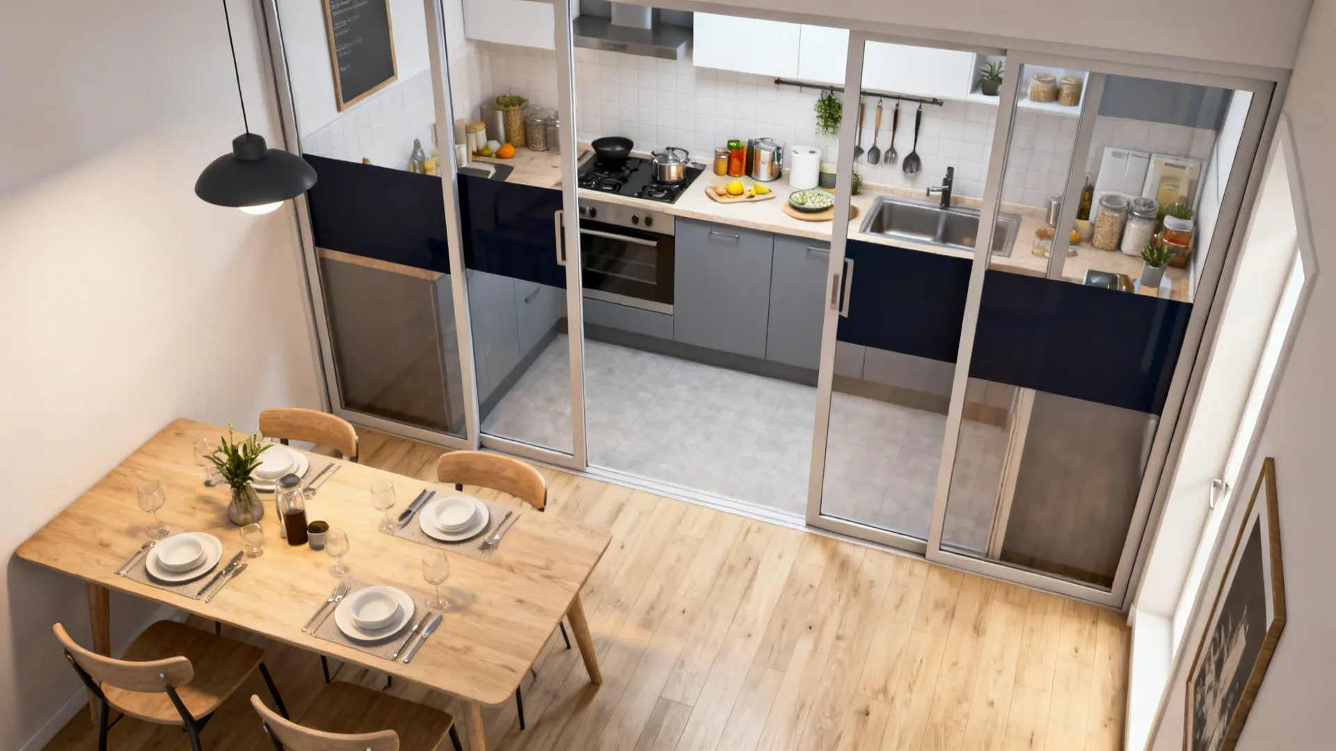 Color-Blocked Glass to Zone the Kitchen