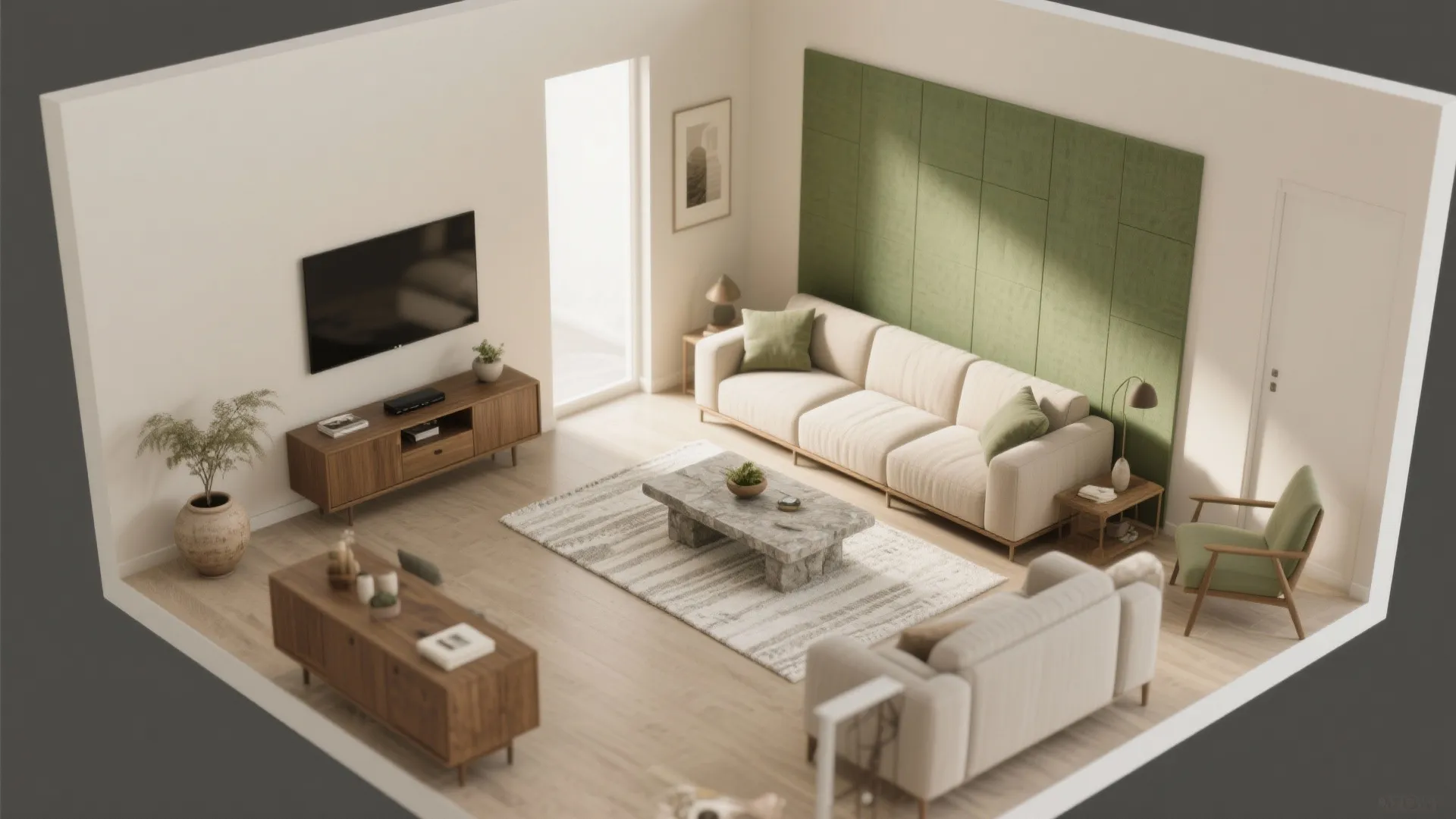 Elemental Harmony: Two-Tone Color Zoning with Natural Materials