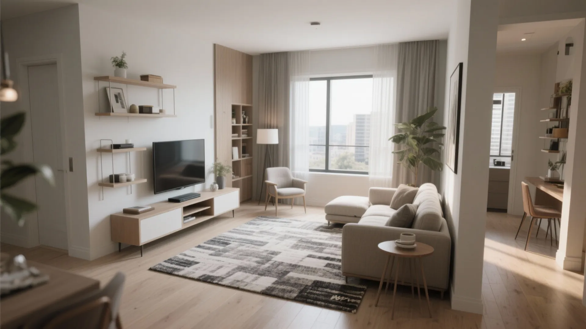 3. Zoning with rugs, shelving and scale