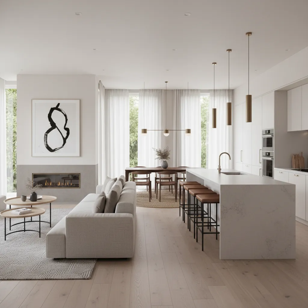 renovated 1000 sq ft home interior with open living room kitchen concept