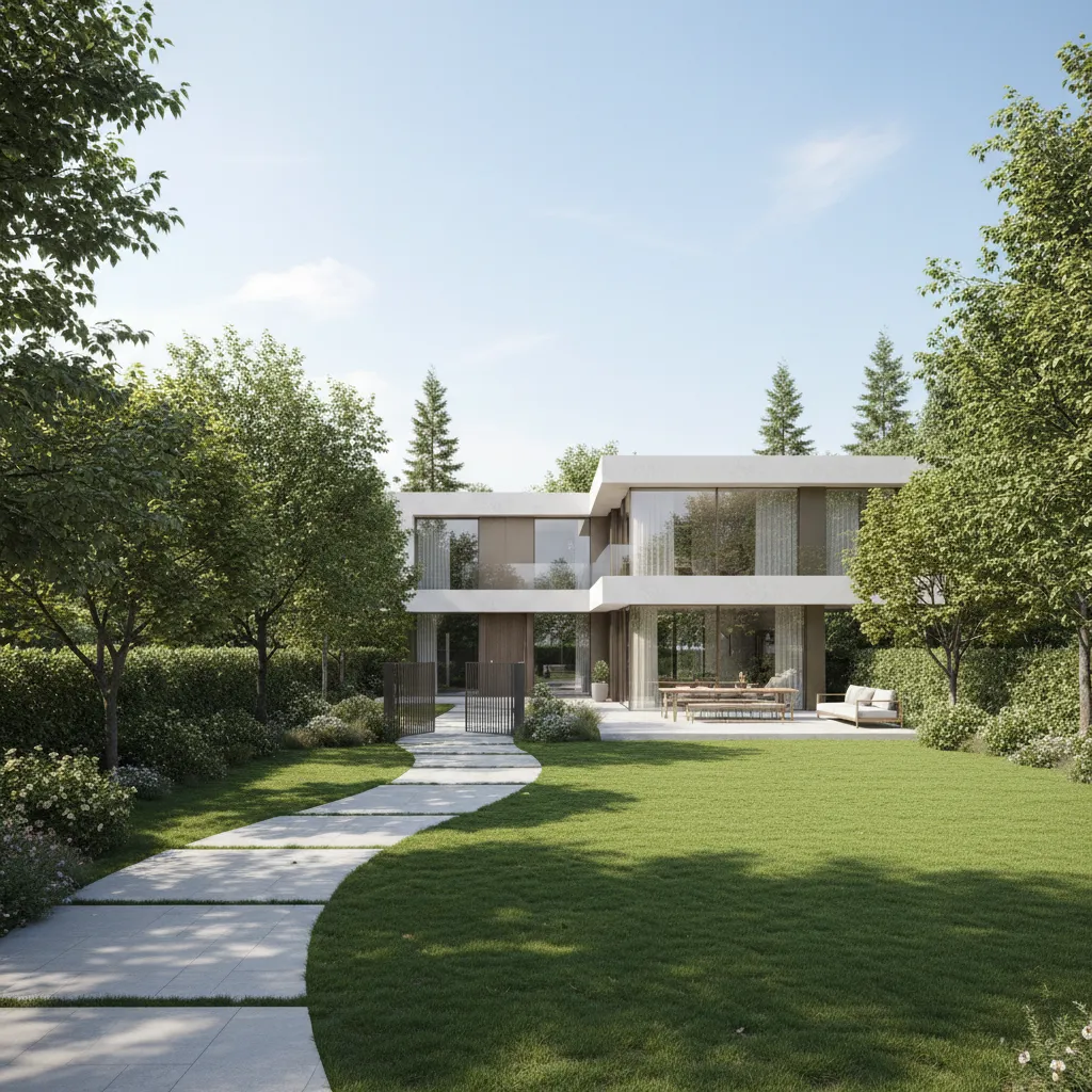 tổng thể khu nhà vườn 1000m2 với nhà chính và sân vườn rộng