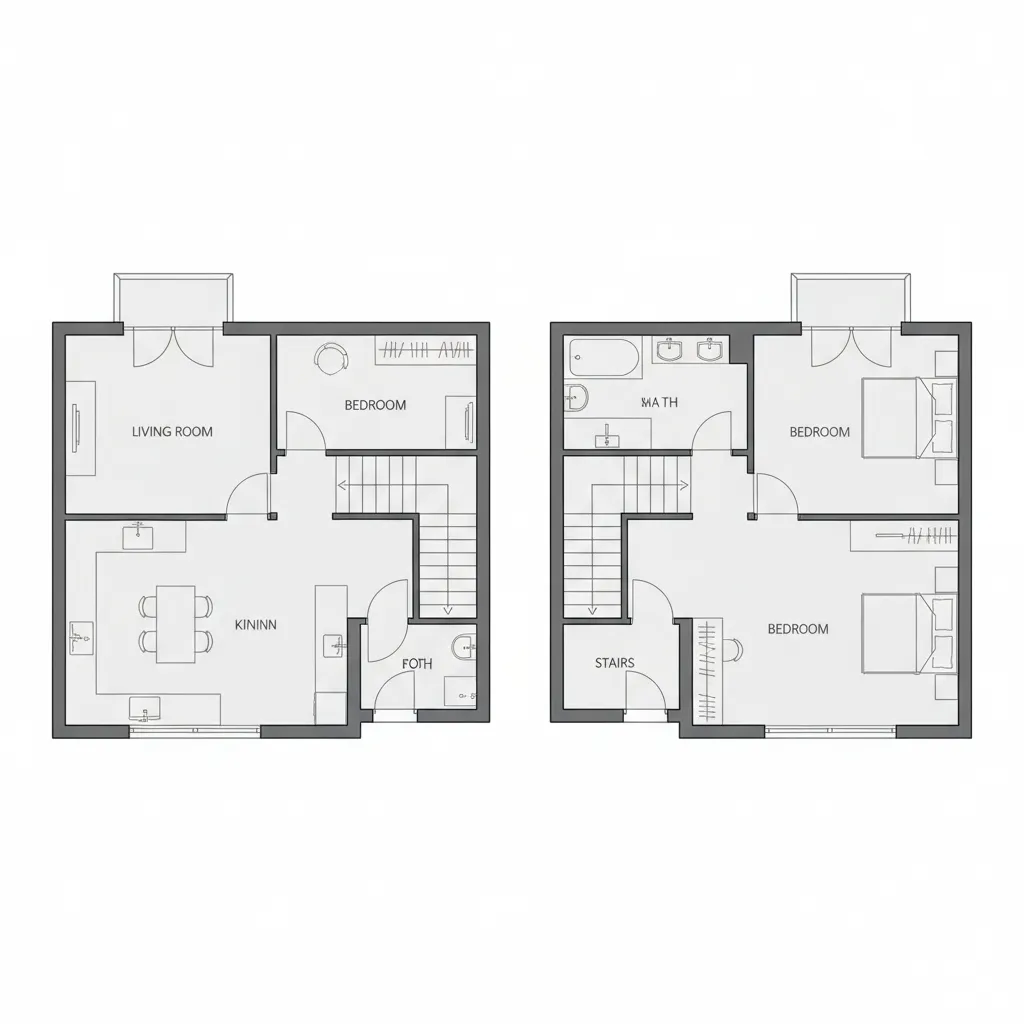 Sơ đồ bố trí tổng thể nhà 2 tầng diện tích 100m2