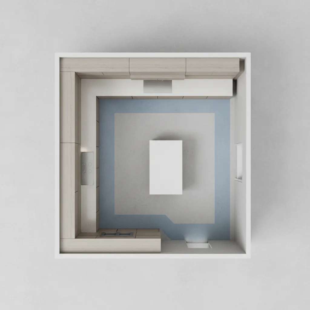 10x10 kitchen layout diagram showing island clearance spacing