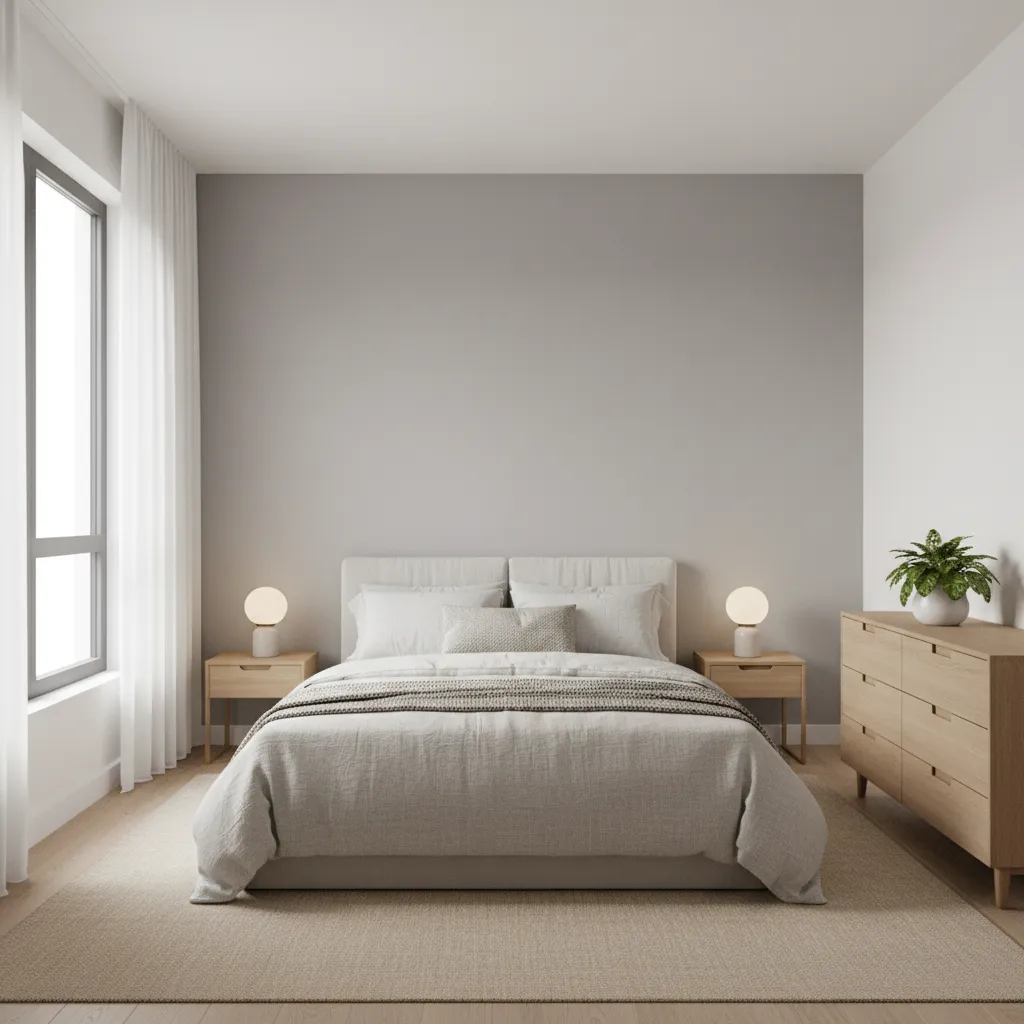 small 10 x 12 bedroom with a full bed and balanced furniture layout