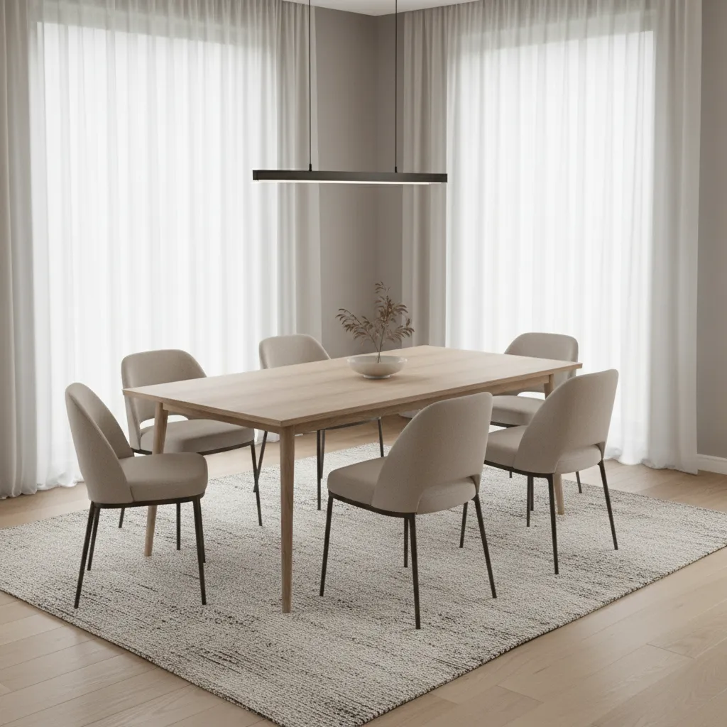 Realistic 10x14 dining room layout with rectangular table and six chairs