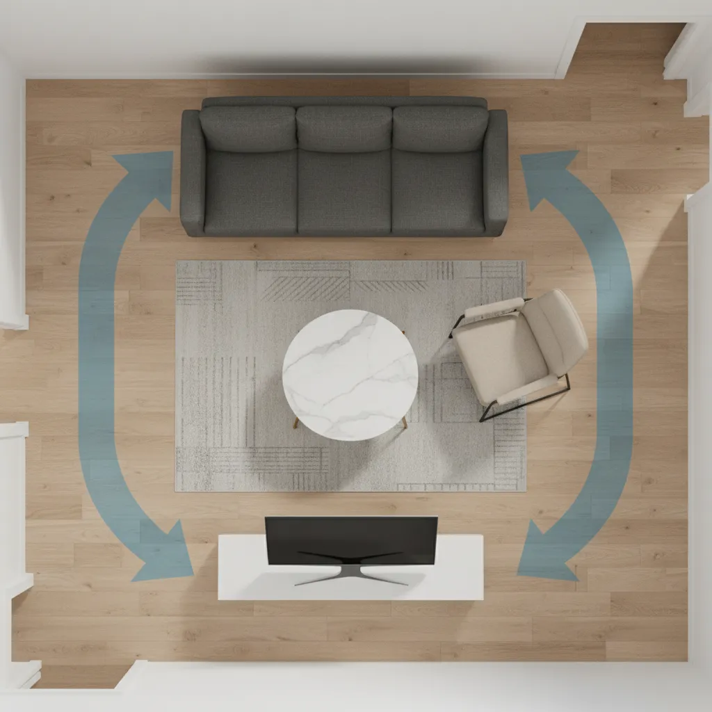 visual layout plan for arranging furniture in a 10x14 living room