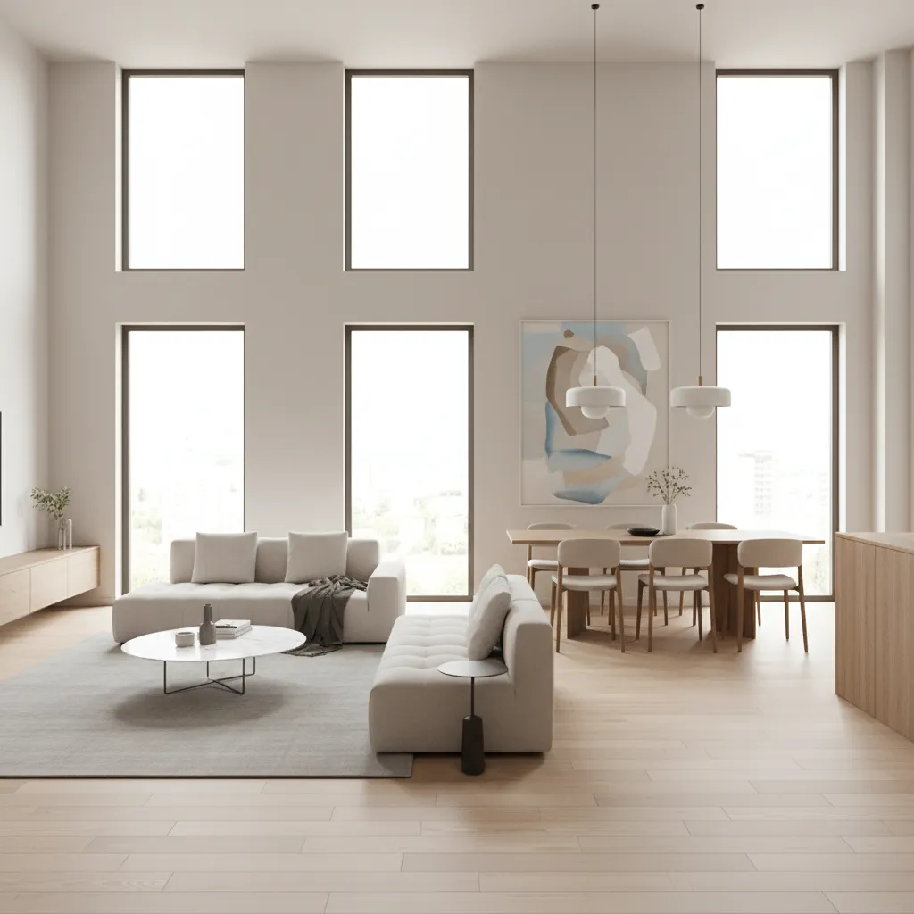 Concept interior layout for a 10x20 house showing open living space