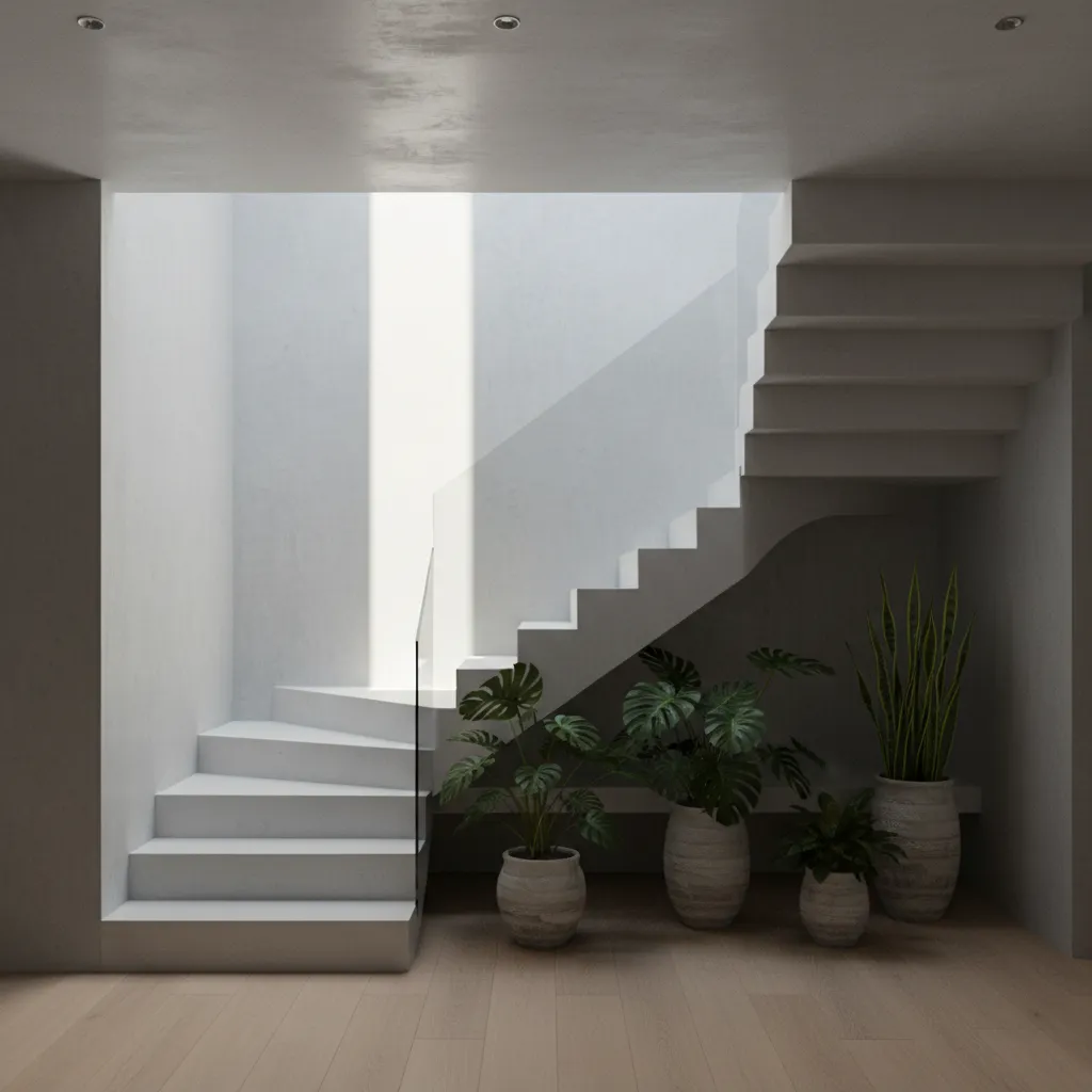 Skylight and staircase design bringing natural light into a deep house