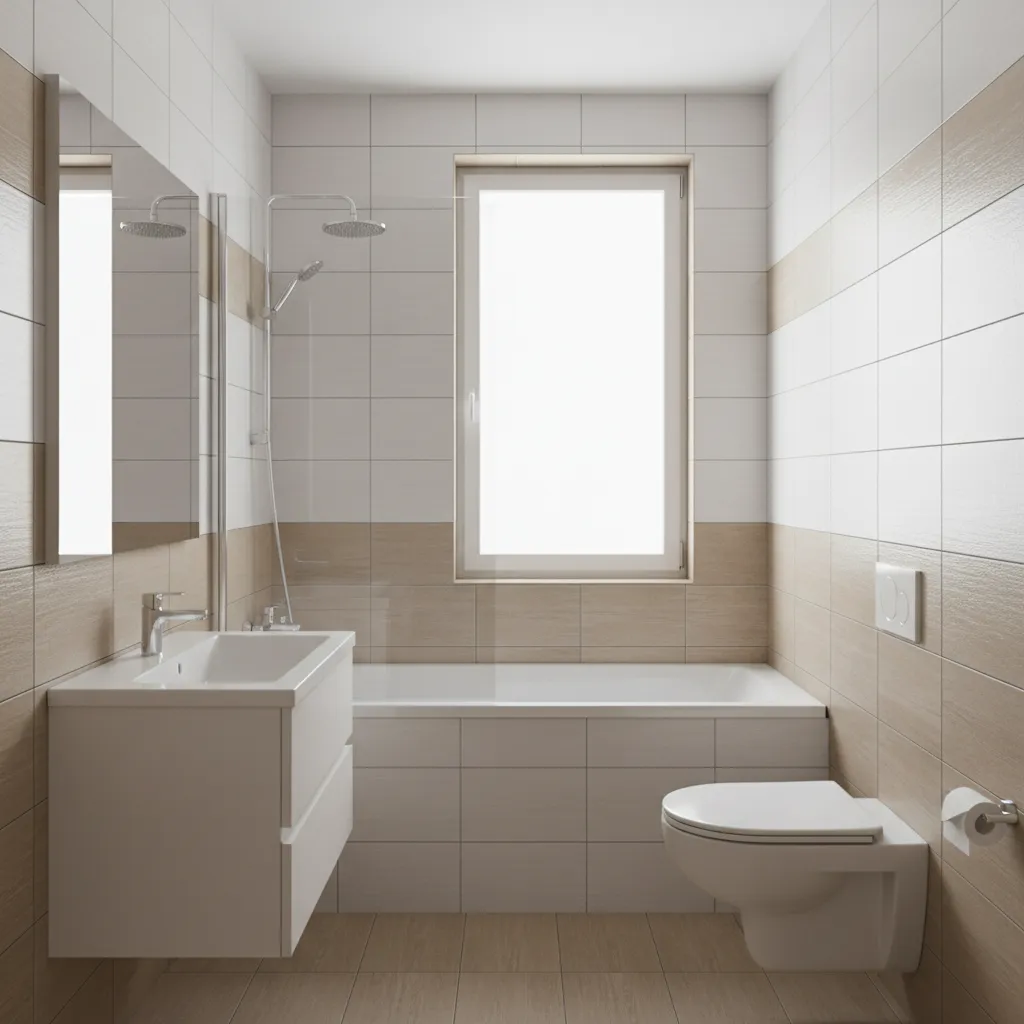 tub shower combo configuration in a compact 10x7 bathroom