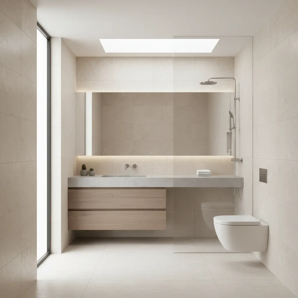 walk in shower layout inside a modern 10x7 bathroom with glass enclosure