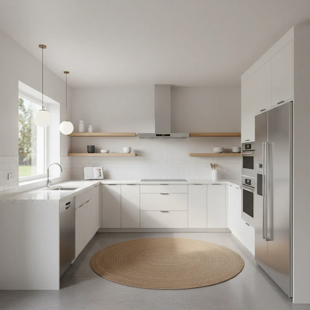 11 x 11 kitchen with U shaped cabinet layout and clear work aisles