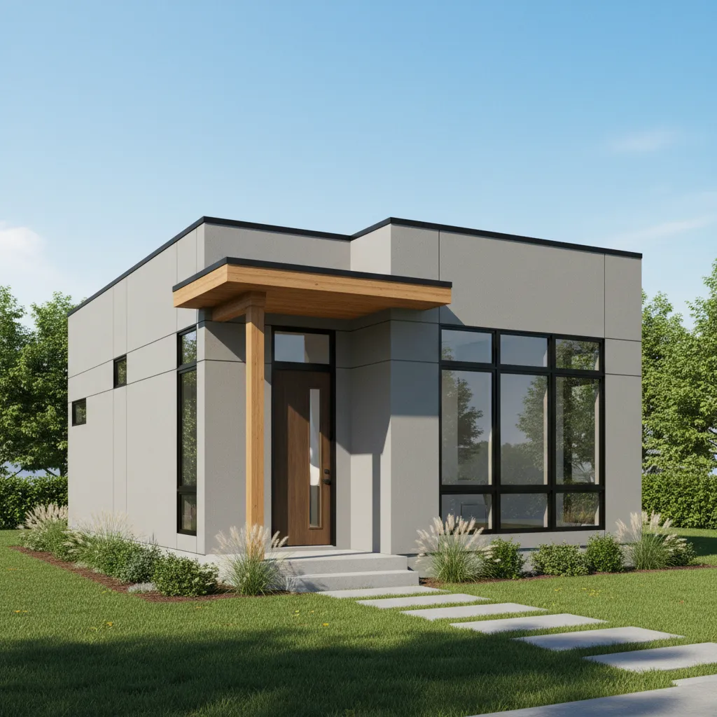 Example layout and exterior of a compact 1200 sq ft modern house