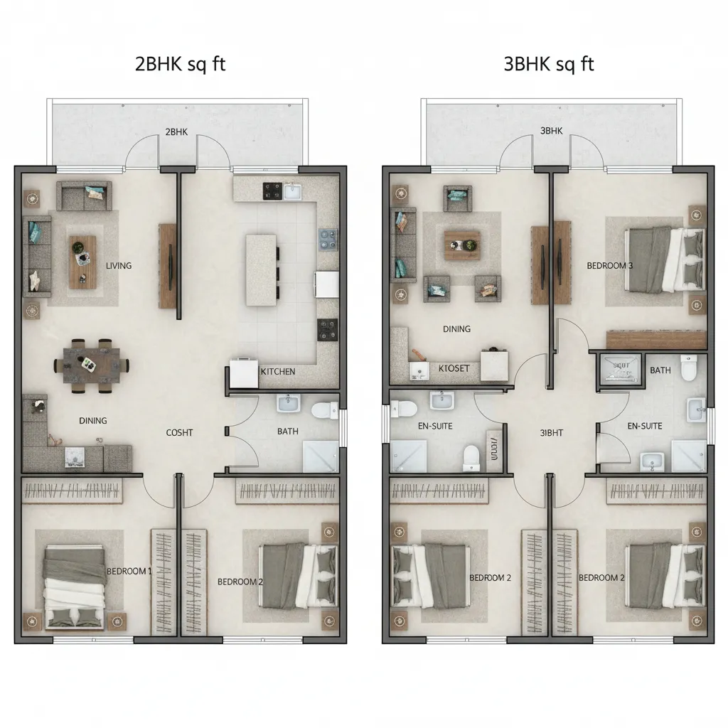 Best 1200 Sq Ft Layout Options for 20x60 Plots: 2BHK vs 3BHK Floor Plan Comparison