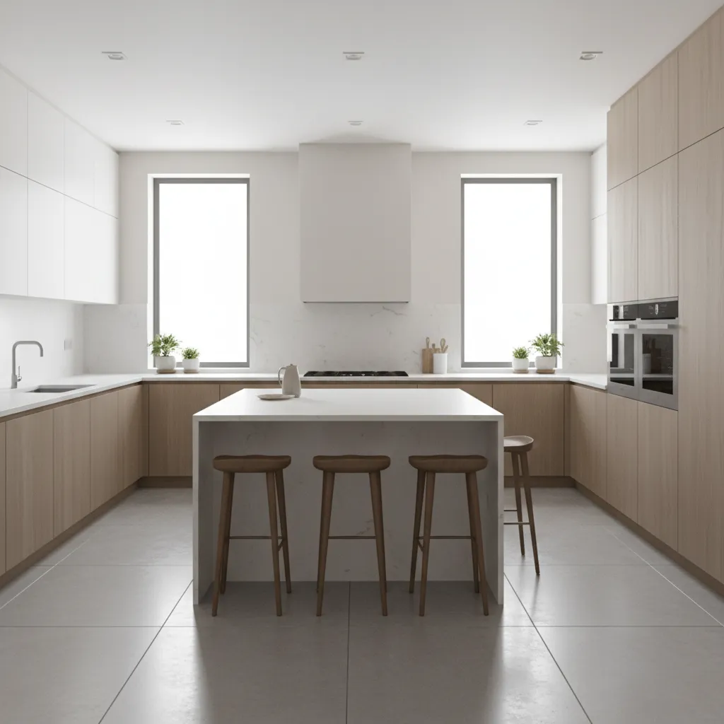modern 12x20 kitchen with large center island and seating