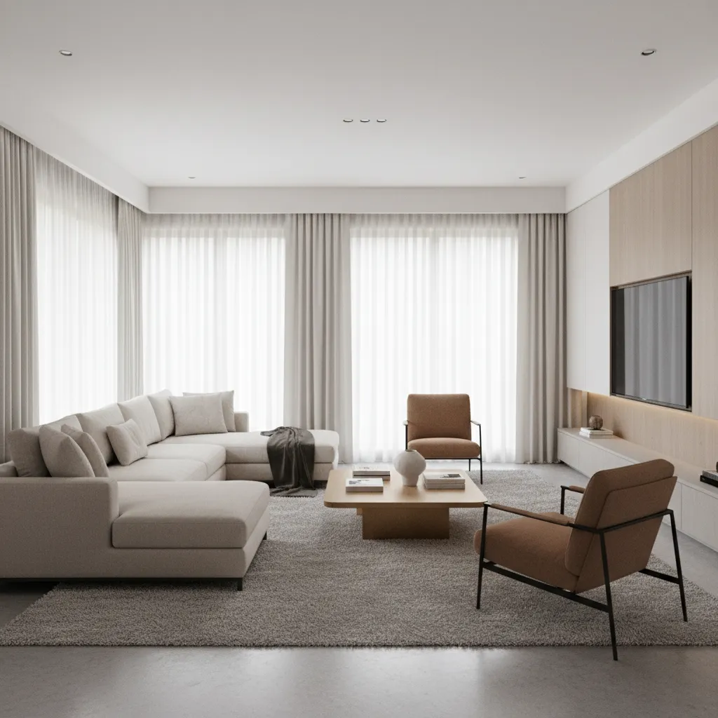 Example layout of a 13x16 living room showing sofa chairs and coffee table placement