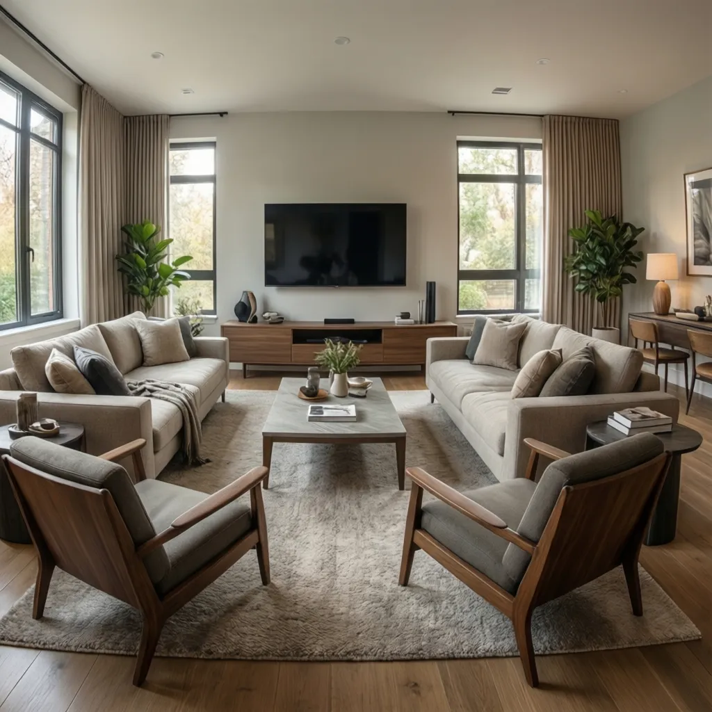 Optimize Furniture Layout in a 14x14 Living Room with a TV