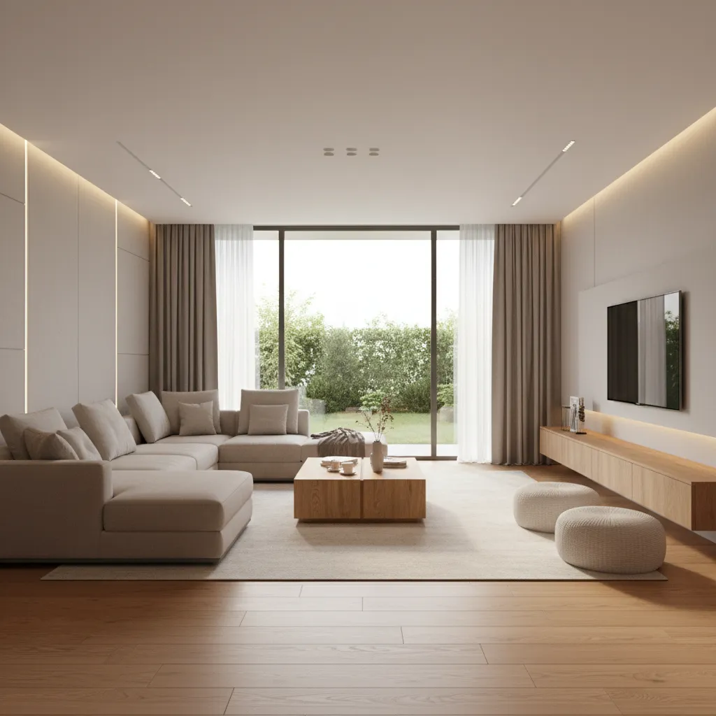 Well balanced living room layout inside a 1500 sq ft home floor plan