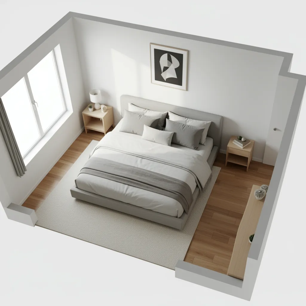 optimized circulation layout in a 15x11 bedroom with clear walking paths