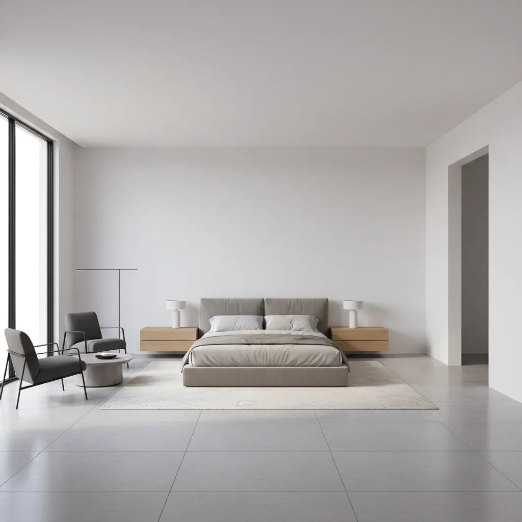 functional zoning layout diagram for a 15x15 bedroom showing circulation paths