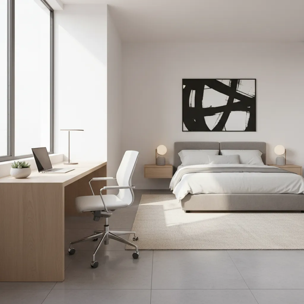 corner desk workspace inside a 15x15 bedroom