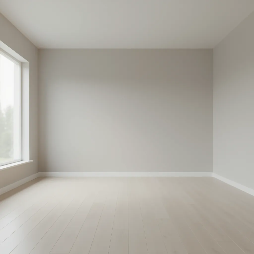 Neutral square living room base layout showing open space before furniture placement