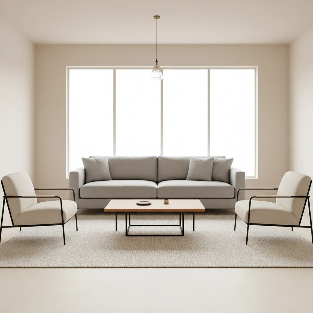 medium sized 15 x 18 living room with sofa chairs and clear walking space
